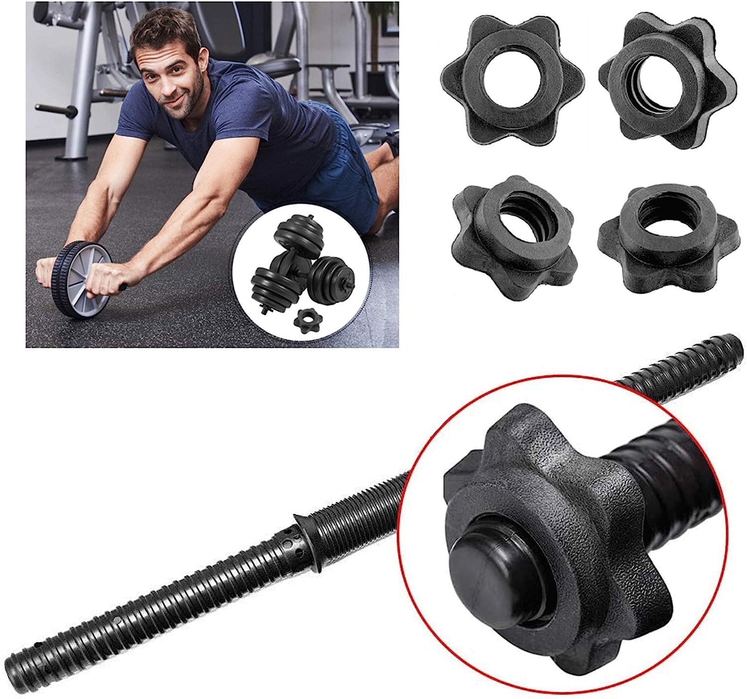 uncakil Dumbbell Collars 1 inch Dumbbell Hex Nut Barbell Collar Clamps Weight Clips for Dumbbells,Spinlock Collars for 1 Inch Standard Barbells Bars Sports Weight Lifting Fitness