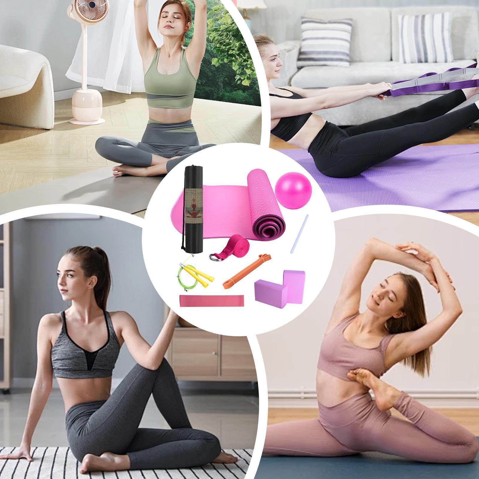 Yoga Mat Set - Yoga Mat with Carrying Bag | Fitness Equipment for Pilates, Floor Exercises, Includes Resistance Band, Stretch Band