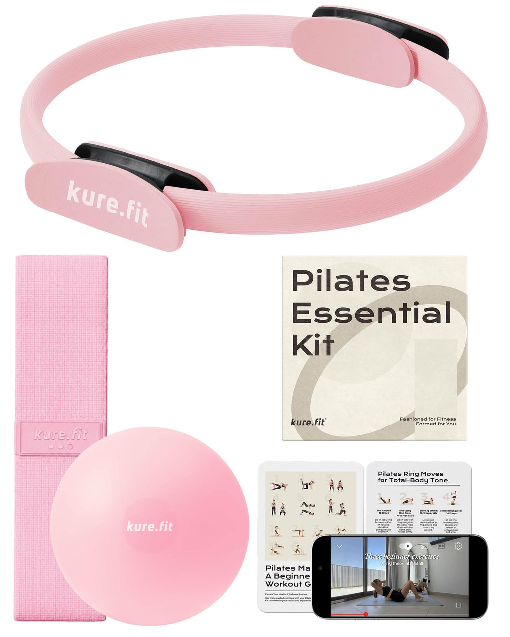 kure.fit Pilates Kit for Women – Home Pilates Equipment Set with Ring, Ball & Resistance Bands | Pilates Starter Kit with Accessories in Gift Box