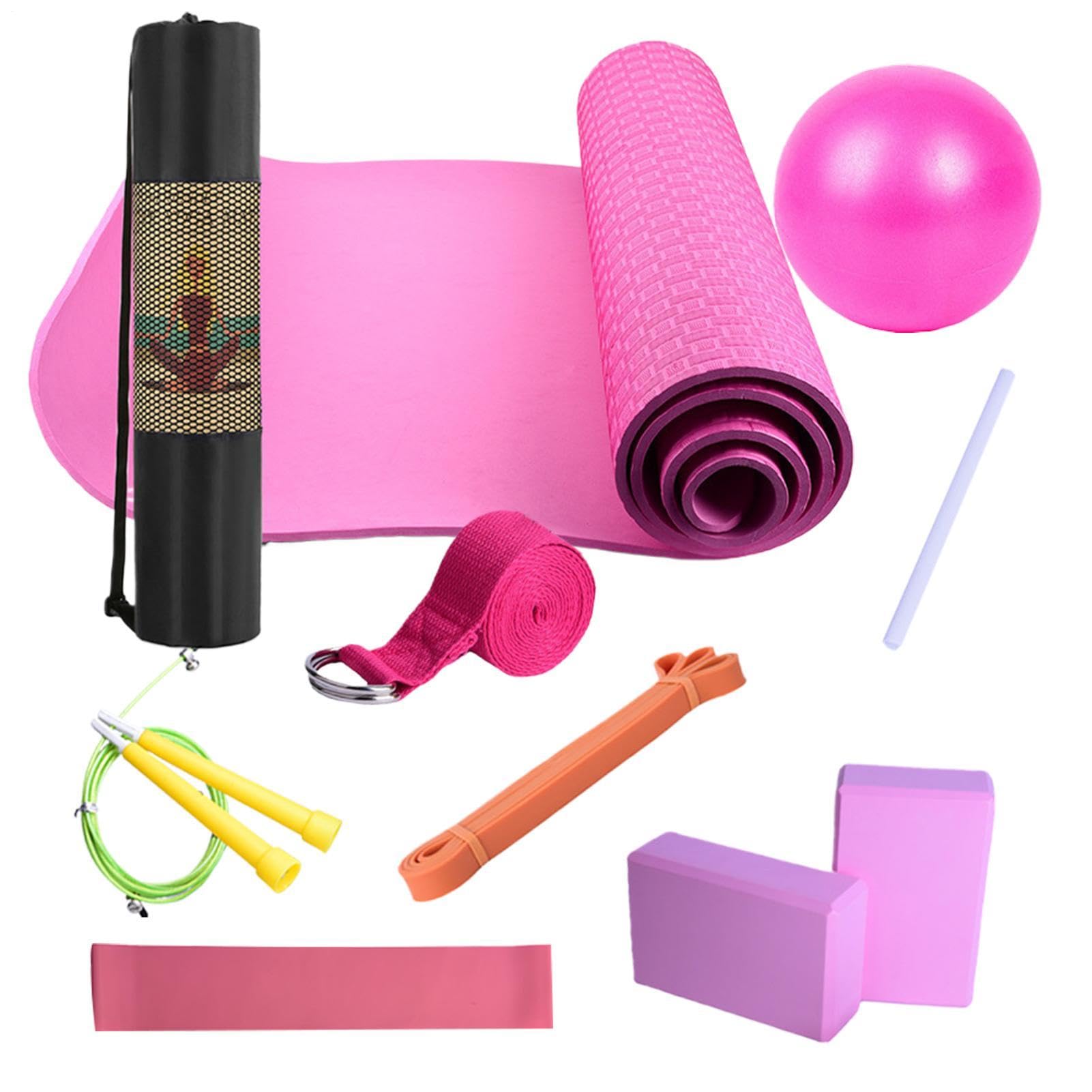 Yoga Mat Set - Yoga Mat with Carrying Bag | Fitness Equipment for Pilates, Floor Exercises, Includes Resistance Band, Stretch Band