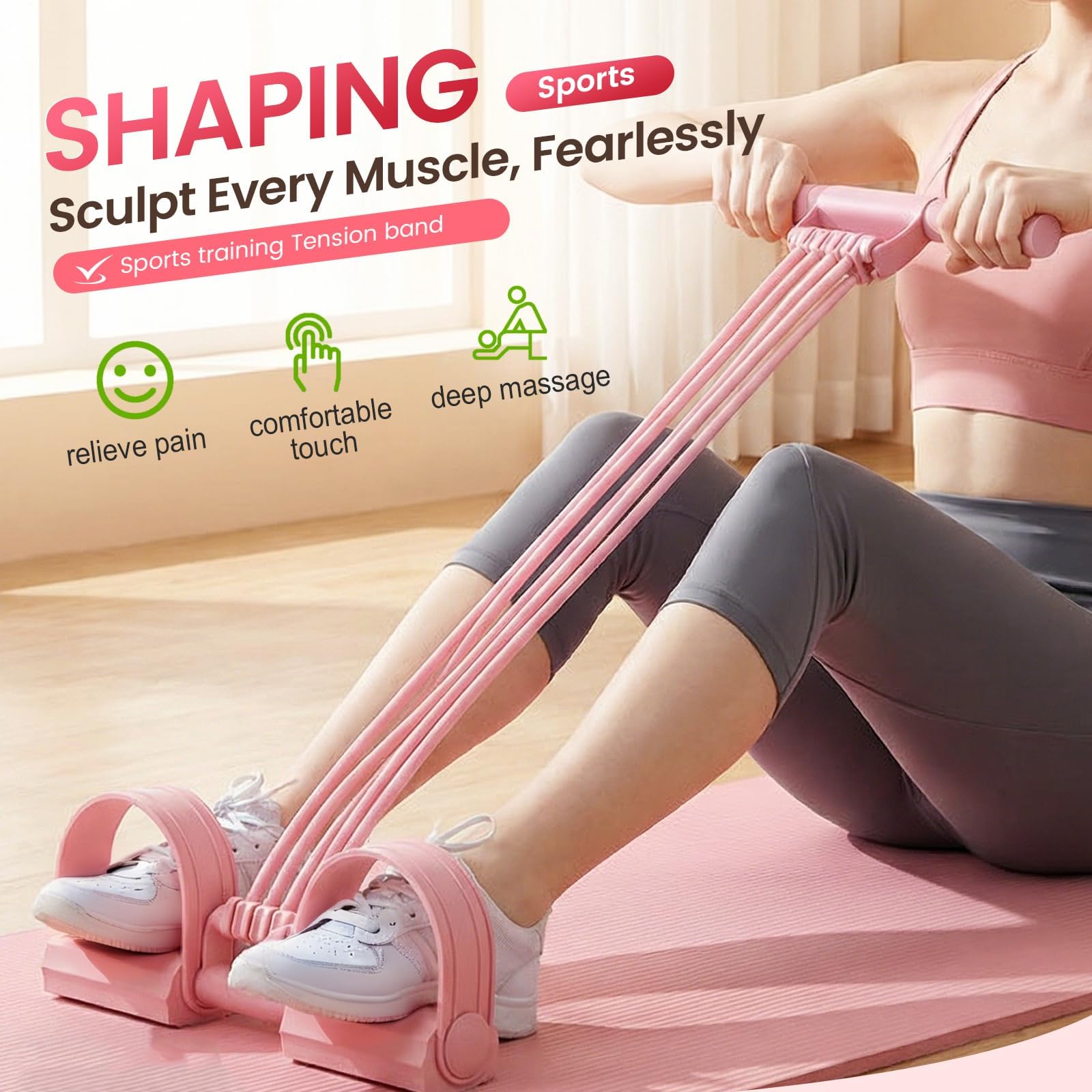 Pedal Resistance Band with Handle, 2026 New 8 Tube Exercise Band 3-in-1 Multifunction Fitness Equipment for Home Gym, Foot Pedal Puller for Full Body Workout