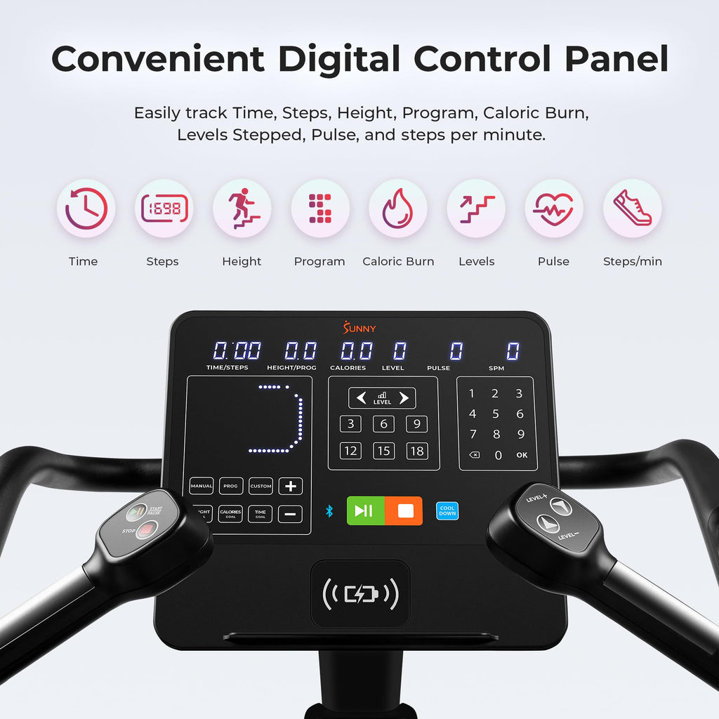 Sunny Health & Fitness Premium High-Intensity Smart Stepper Stair Climber, Commercial Grade, Cardio Workout Programs, Free SunnyFit App Bluetooth Connection, 350-400 LB Weight Capacity