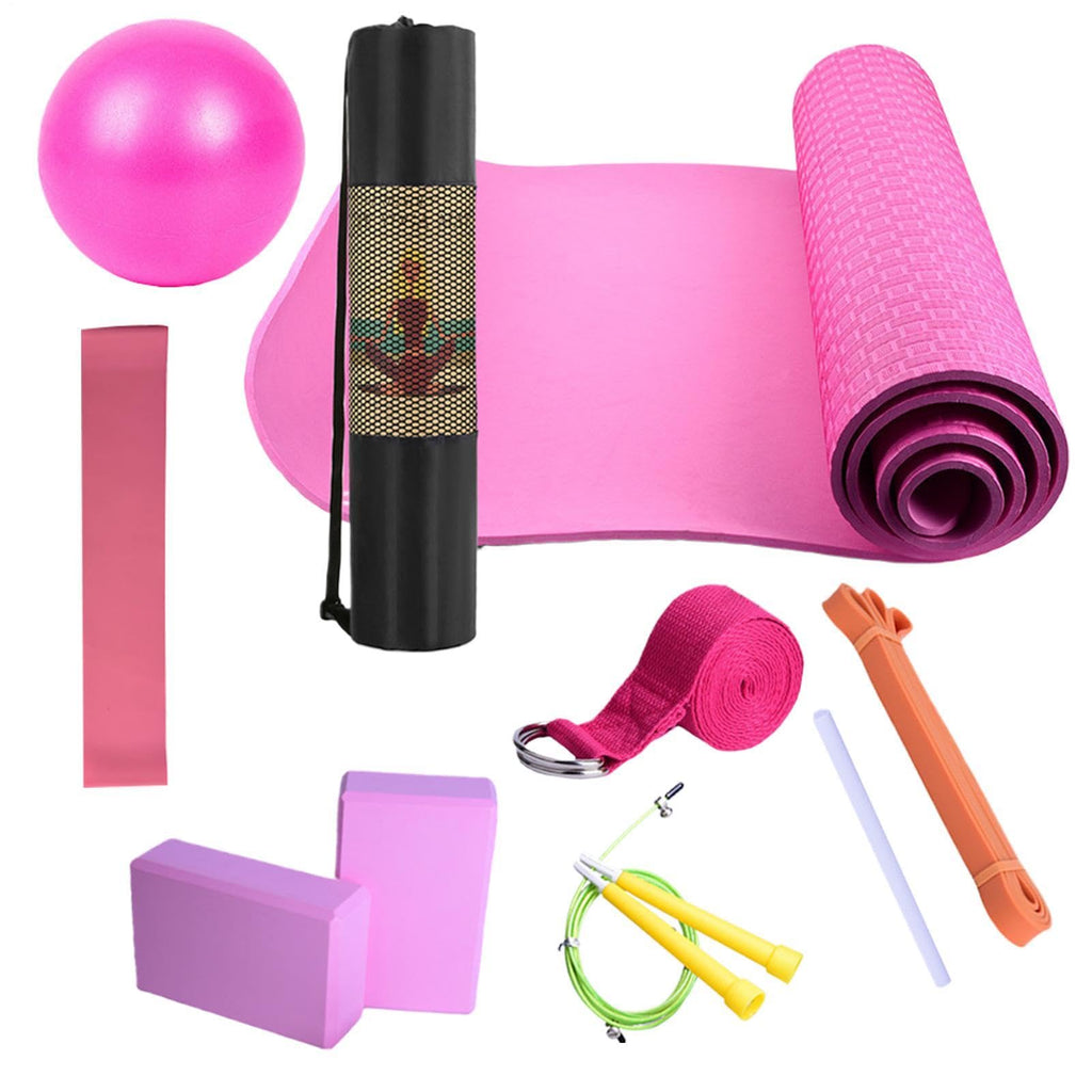 Yoga Mat Set - Yoga Mat with Carrying Bag | Fitness Equipment for Pilates, Floor Exercises, Includes Resistance Band, Stretch Band