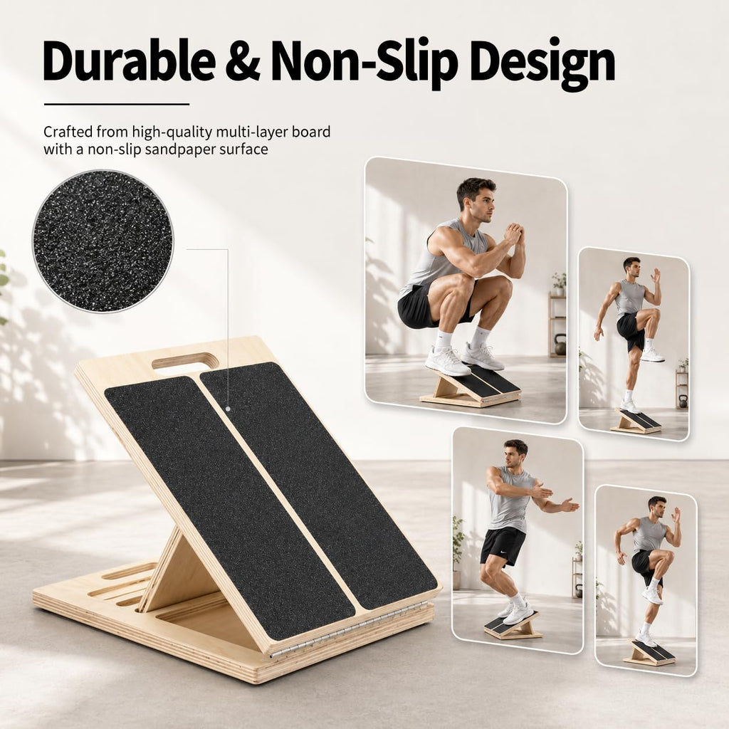 Velour Board Premium Wooden Slant Board, Adjustable Calf Stretcher & Squat Wedge with 5 Incline Angles, Anti-Slip Surface, Supports 550 lbs, Plantar Fasciitis Relief Tool for Home Gym & Office