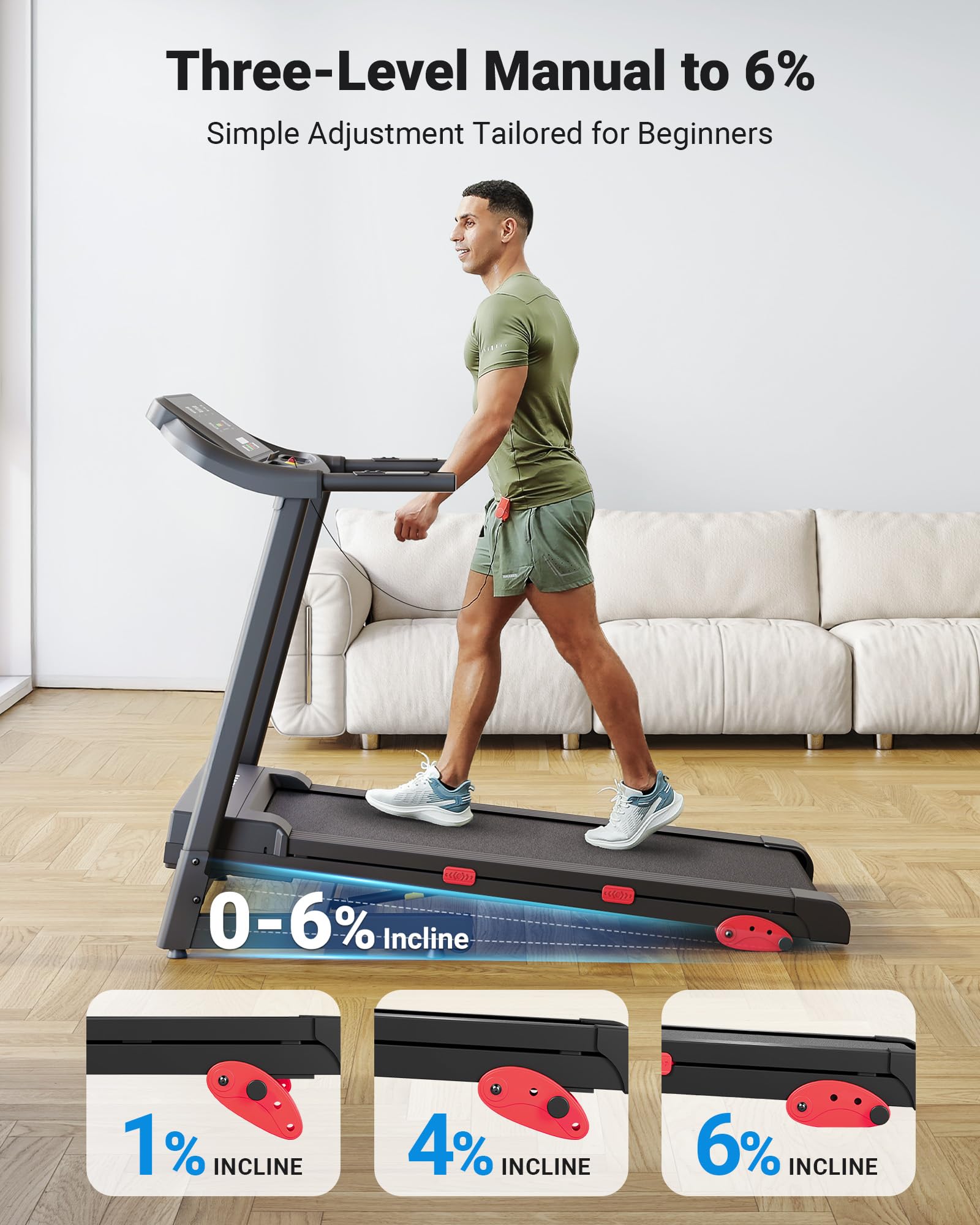 15% Incline 3.0HP Folding Treadmill with Pulse Sensors