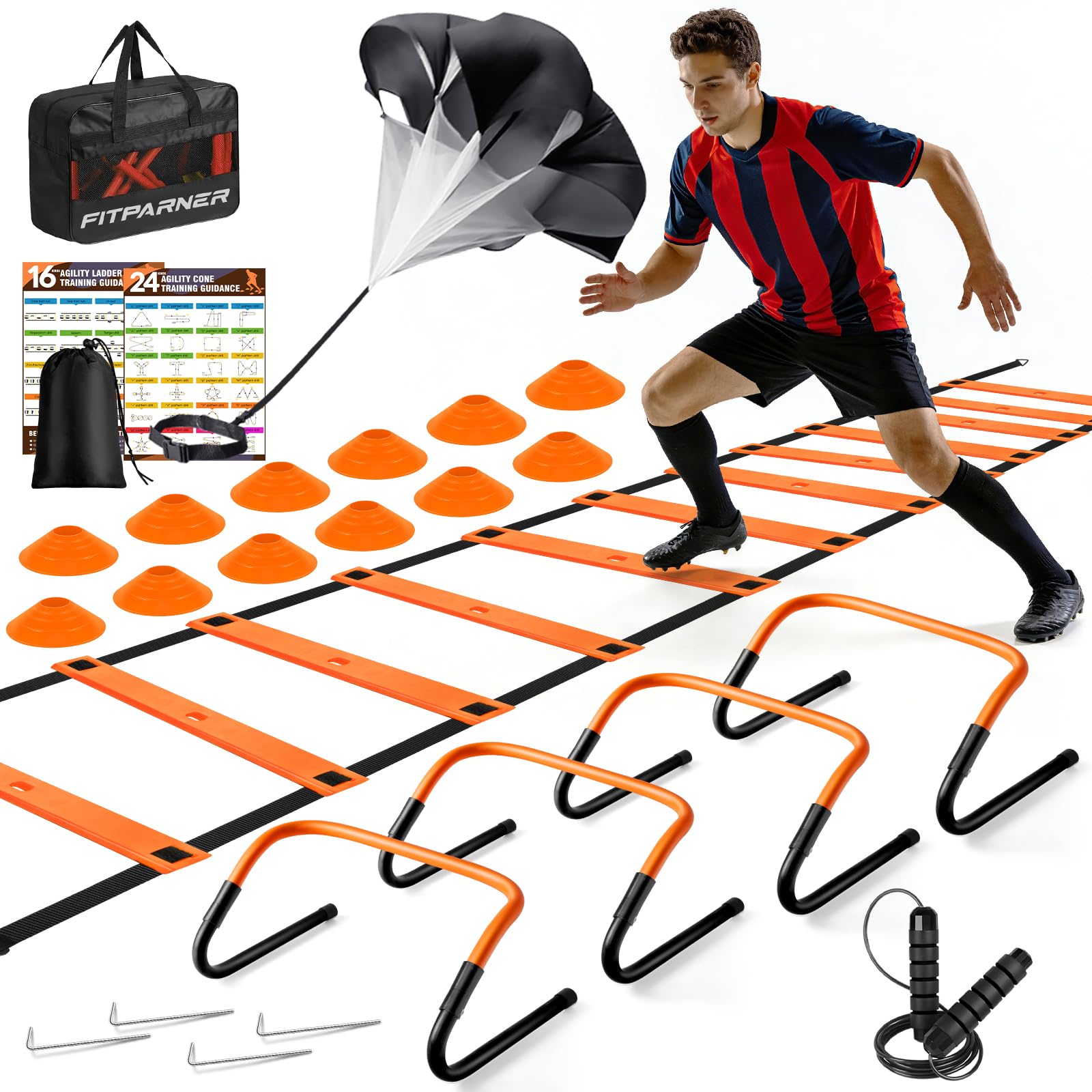 20ft Agility Ladder Training Set with Hurdles and Cones