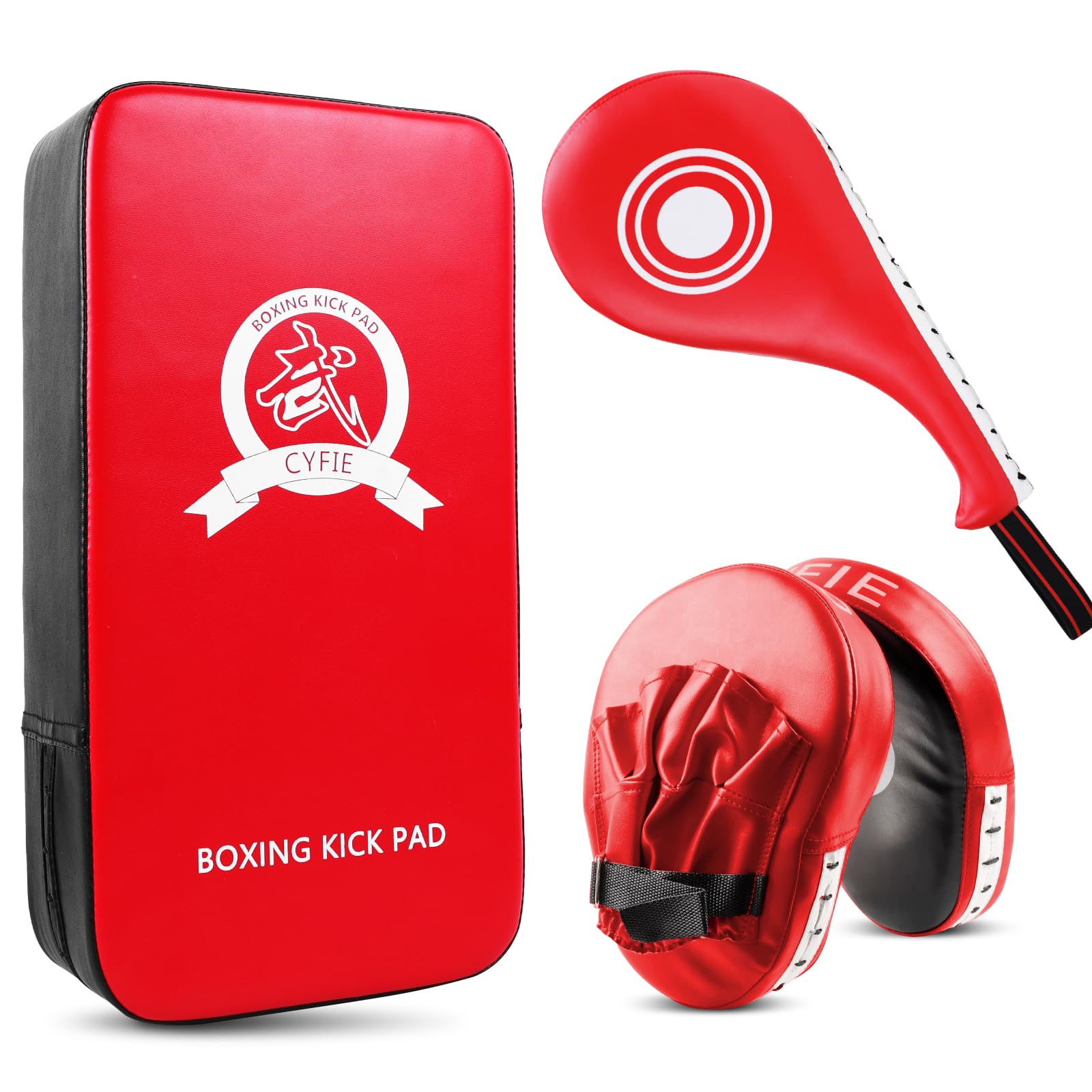 3-in-1 Boxing Pad Set –Focus Punching Mitts, Martial Arts Target Training Paddle and Kicking Pad for Kickboxing Taekwondo Karate MMA, Boxing Equipment Sparring for Kids, Teens & Women