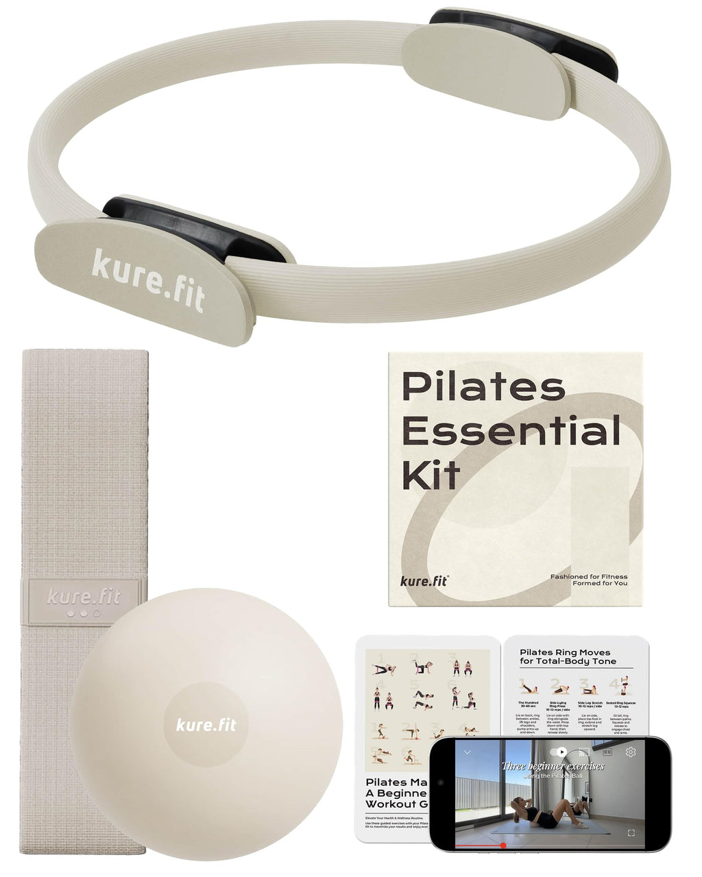 kure.fit Pilates Kit for Women – Home Pilates Equipment Set with Ring, Ball & Resistance Bands | Pilates Starter Kit with Accessories in Gift Box