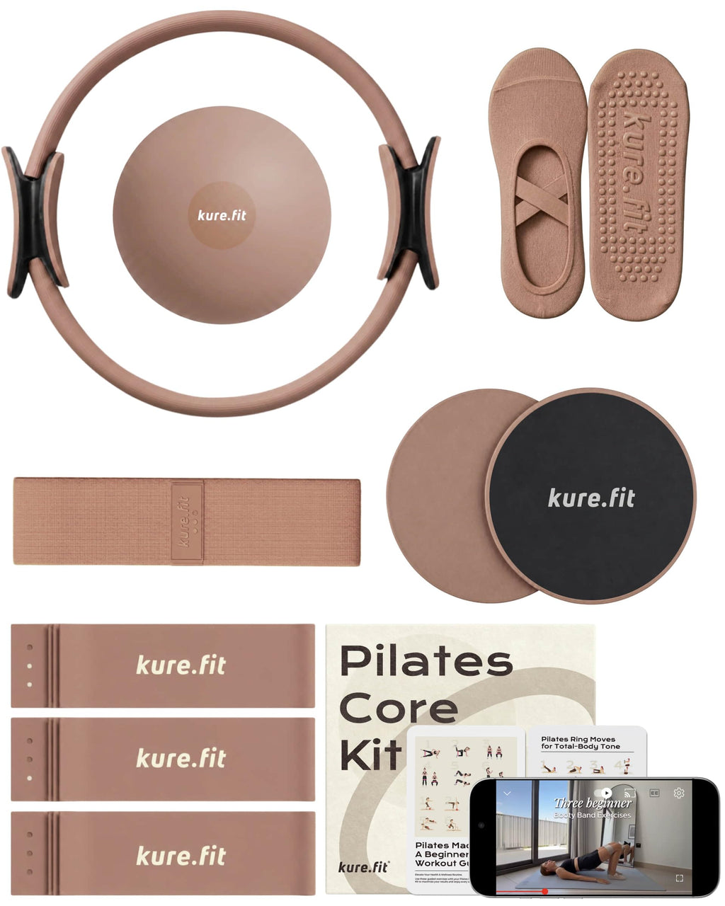 kure.fit Pilates Kit for Women – Home Pilates Equipment Set with Ring, Ball & Resistance Bands | Pilates Starter Kit with Accessories in Gift Box