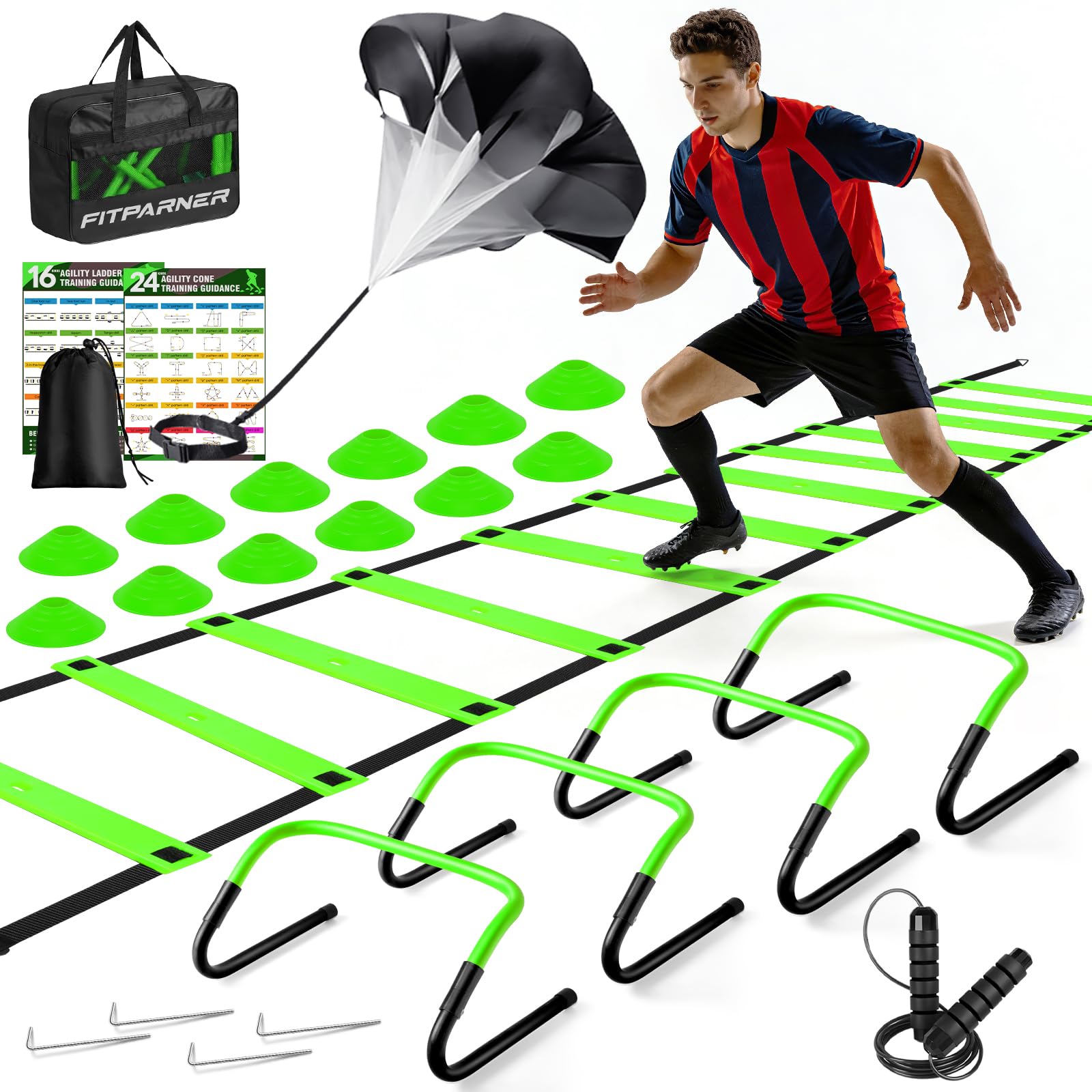 20ft Agility Ladder Training Set with Hurdles and Cones