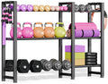 800LBS Capacity Multifunctional Home Gym Storage Rack with Side Hooks, Heavy Duty Adjustable Weight Storage Rack for Dumbbells Kettlebells Yoga Mat, Space Saving Workout Equipment Storage Organizer
