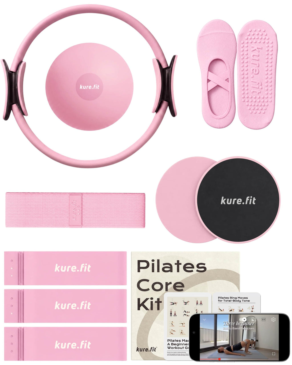 kure.fit Pilates Kit for Women – Home Pilates Equipment Set with Ring, Ball & Resistance Bands | Pilates Starter Kit with Accessories in Gift Box