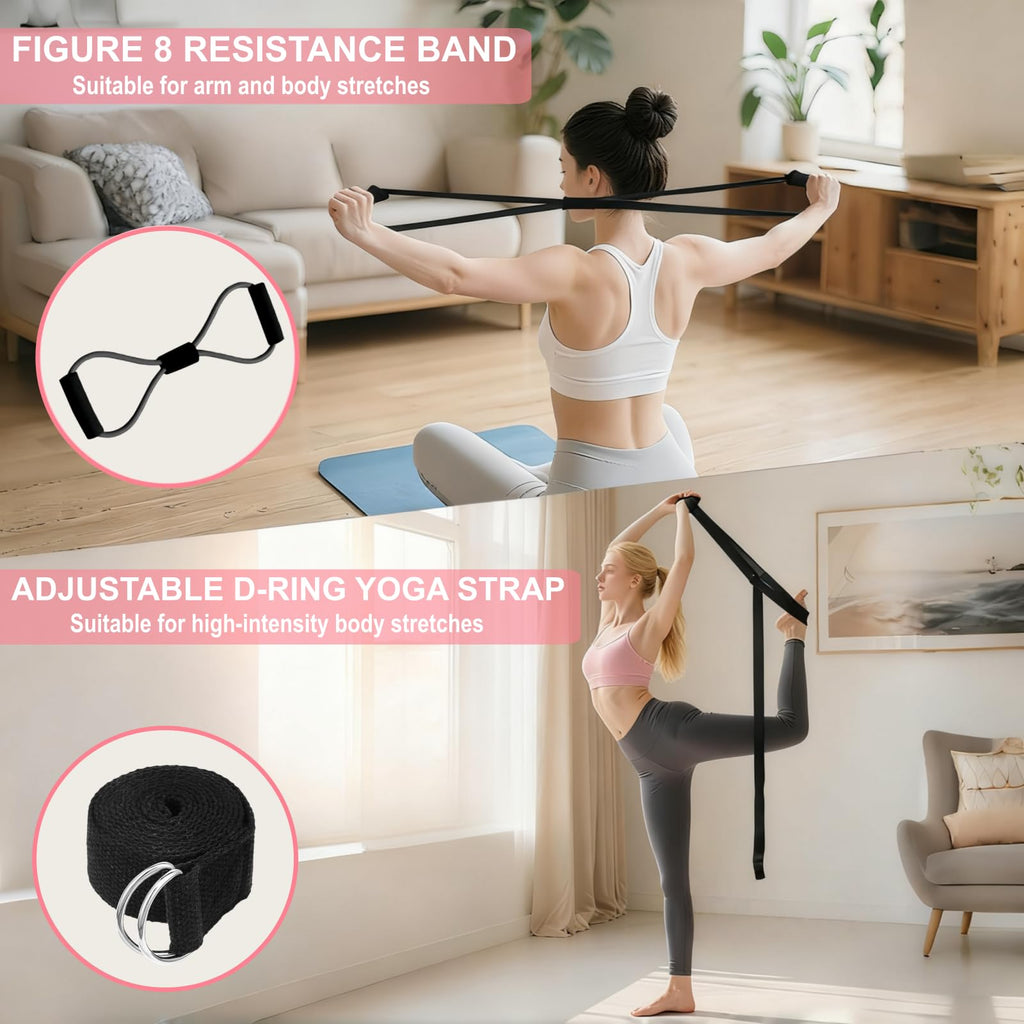 Nuplot Pilates Equipment, Pilates Kit for Home Workouts, Pilates Essentials Kit for Women, Home Pilates Kit with Pilates Ring and Ball Set, Booty Bands, Figure 8 Resistance Band, Yoga Band