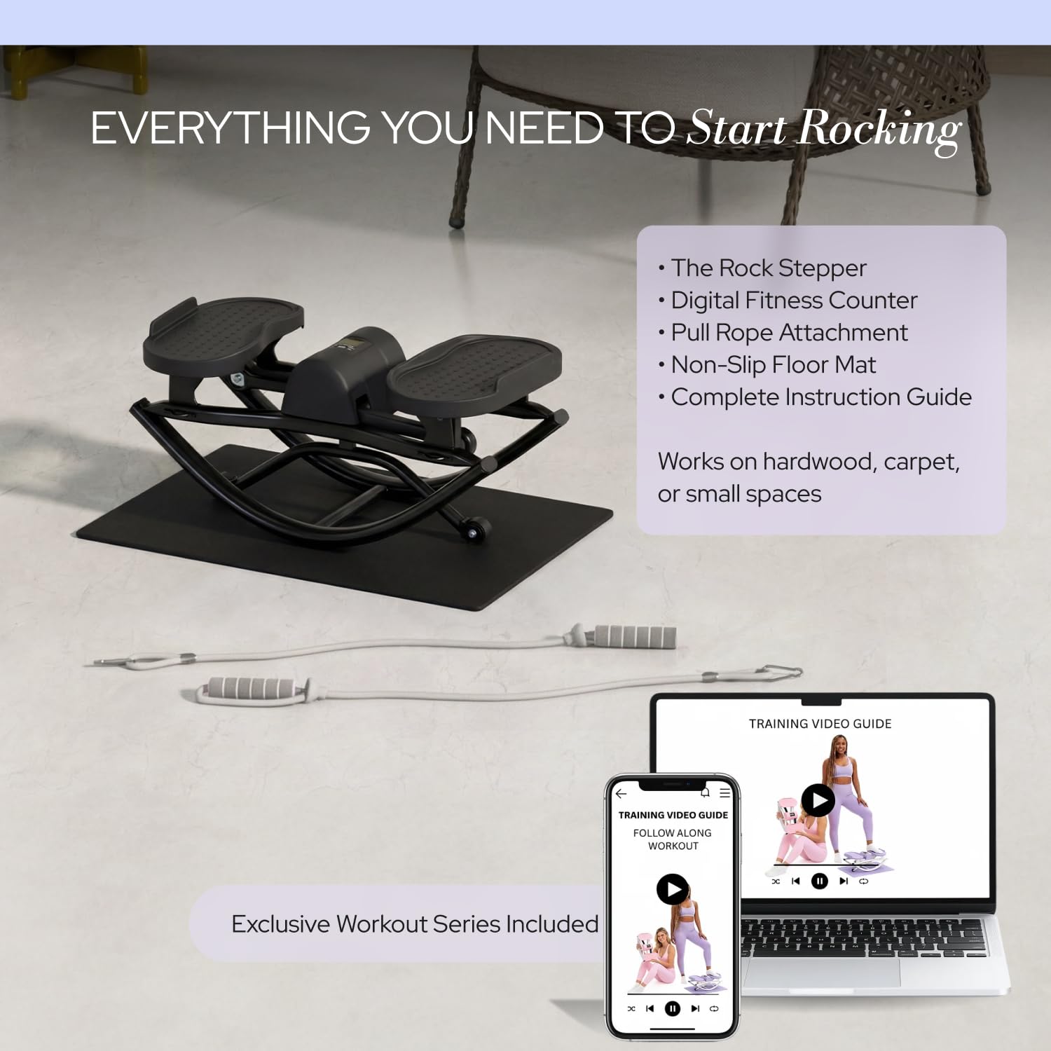 LhanelFit The Rock Stepper - Side to Side Rocking Stepper Machine for Home Workouts - Low Impact Indoor Cardio Leg Glute and Core Training - Quiet Compact Step Rocker Exercise Equipment