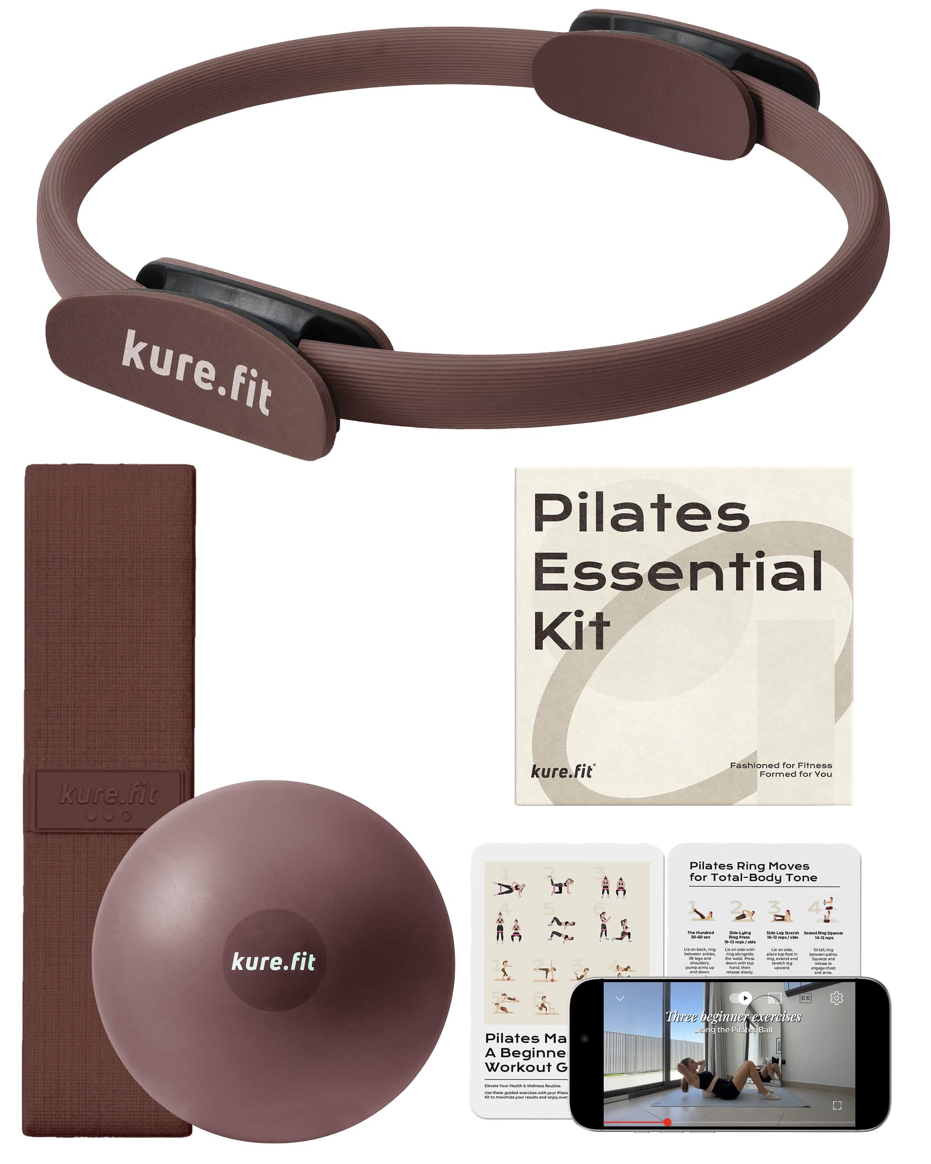 kure.fit Pilates Kit for Women – Home Pilates Equipment Set with Ring, Ball & Resistance Bands | Pilates Starter Kit with Accessories in Gift Box