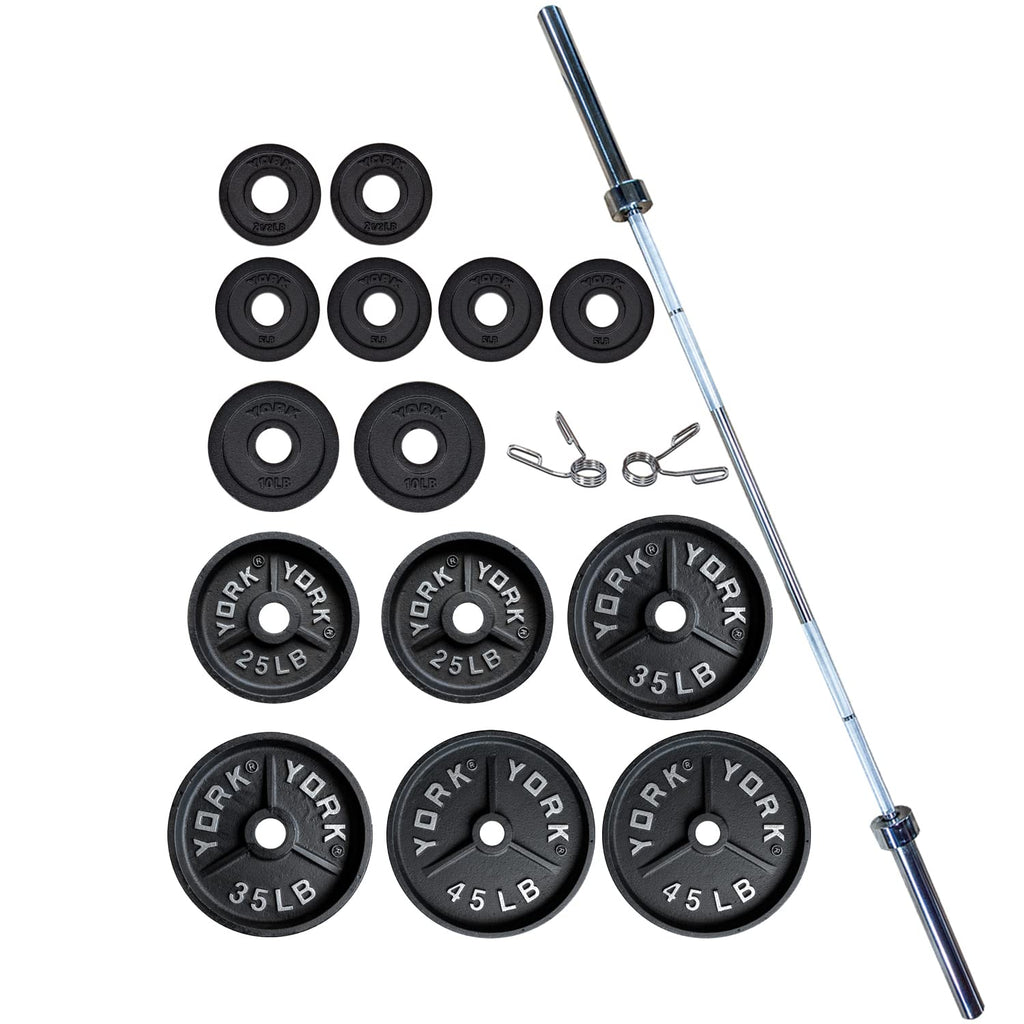 300LB 2″ Deep Dish Olympic Weight Plate Set with 7’ Barbell & Collars – Cast Iron Plates, Easy Grip Rim, Durable Finish – Strength Training for Home Gym & Commercial Fitness
