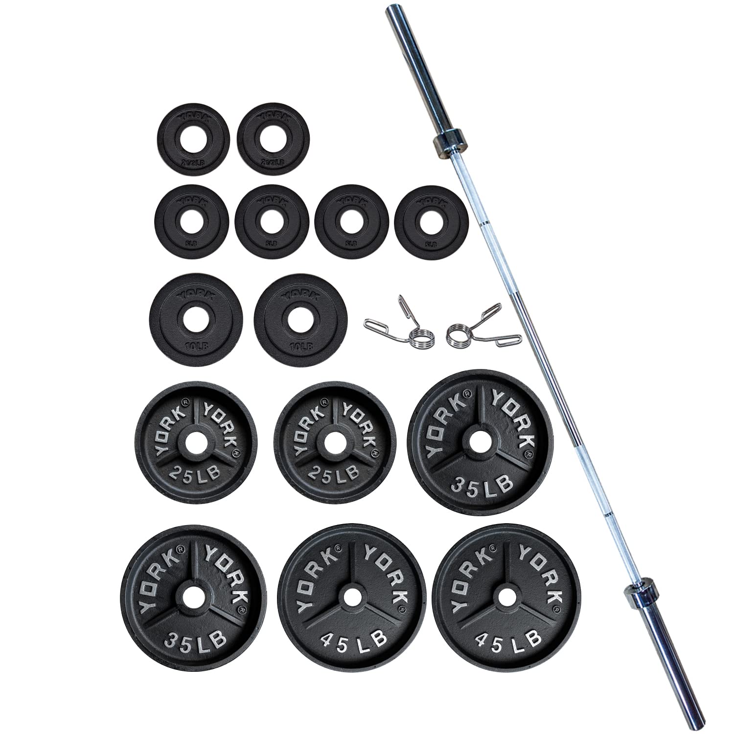 300LB 2″ Deep Dish Olympic Weight Plate Set with 7’ Barbell & Collars – Cast Iron Plates, Easy Grip Rim, Durable Finish – Strength Training for Home Gym & Commercial Fitness