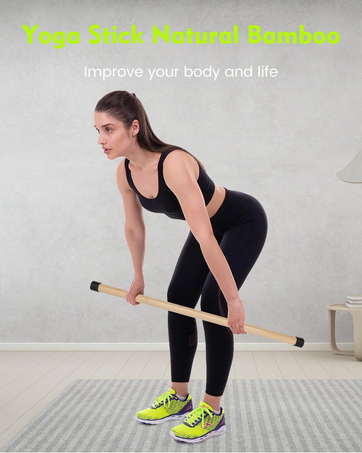 P Polerden Yoga Stick, 5ft Exercise Stick for Mobility, Stretching Stick with Non-Slip Ends, Exercise Dowel for Pilates, Balance Pole and Stretch Bar for Stretching Equipment