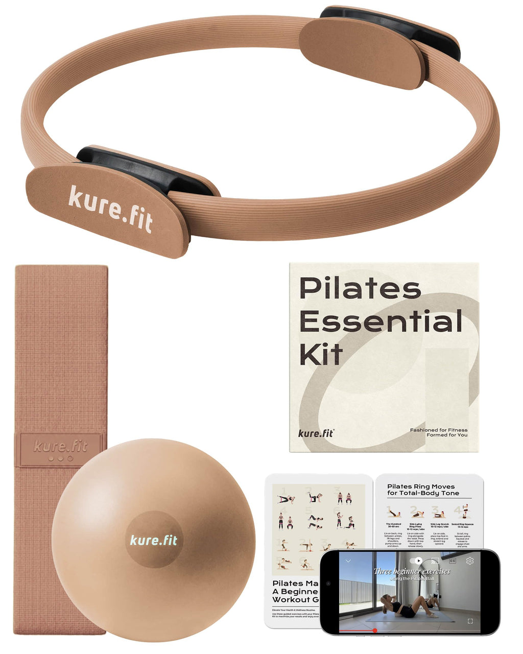 kure.fit Pilates Kit for Women – Home Pilates Equipment Set with Ring, Ball & Resistance Bands | Pilates Starter Kit with Accessories in Gift Box