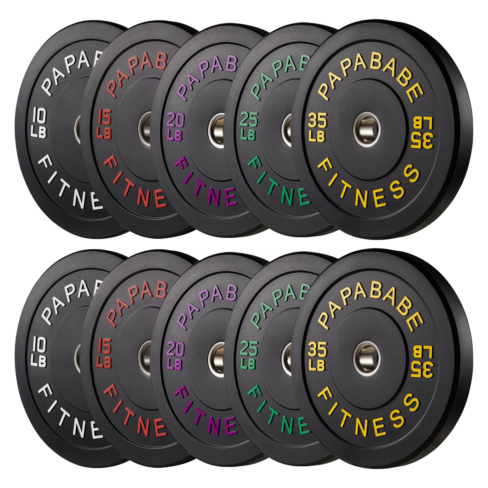 Papababe Weight Plates, 2-Inch Weights Plates Set, Floor Protective Rubber Weight Plates, 10-600lbs Bumper Plates for Barbell Strength Training & Weightlifting (Single/Pair/Full Set)