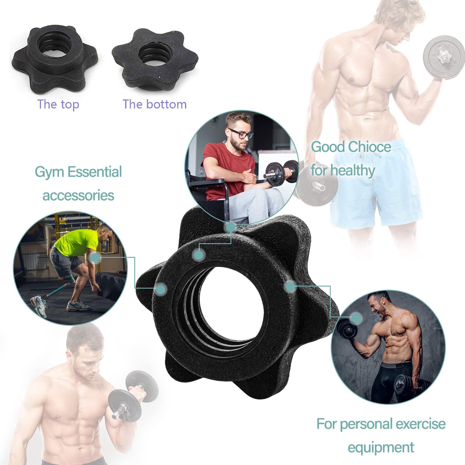 uncakil Dumbbell Collars 1 inch Dumbbell Hex Nut Barbell Collar Clamps Weight Clips for Dumbbells,Spinlock Collars for 1 Inch Standard Barbells Bars Sports Weight Lifting Fitness