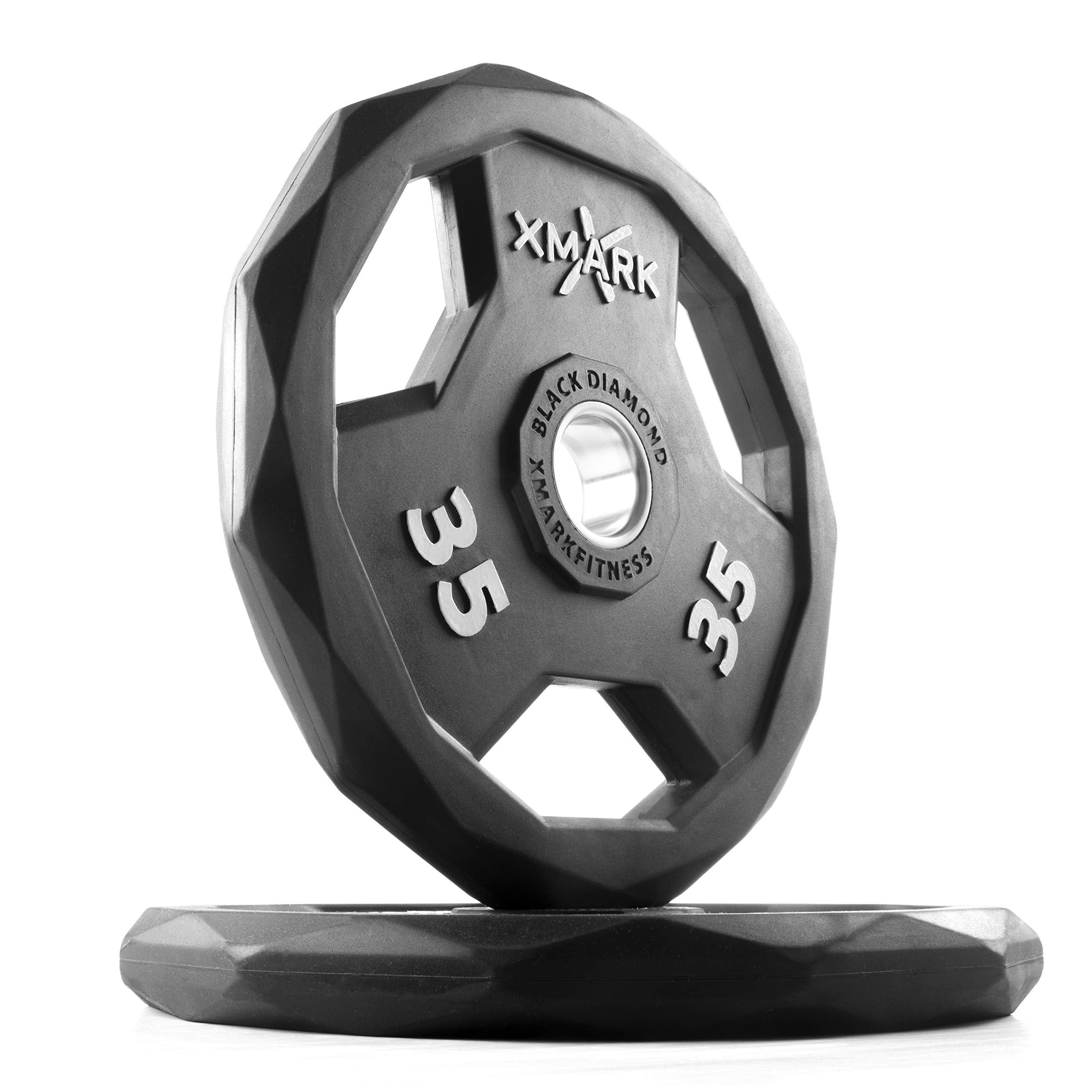 XMARK Black Diamond Olympic Weight Plates 2-Inch, Rubber Barbell Plates with Tri-Grip Handles for Home Gym Strength Training