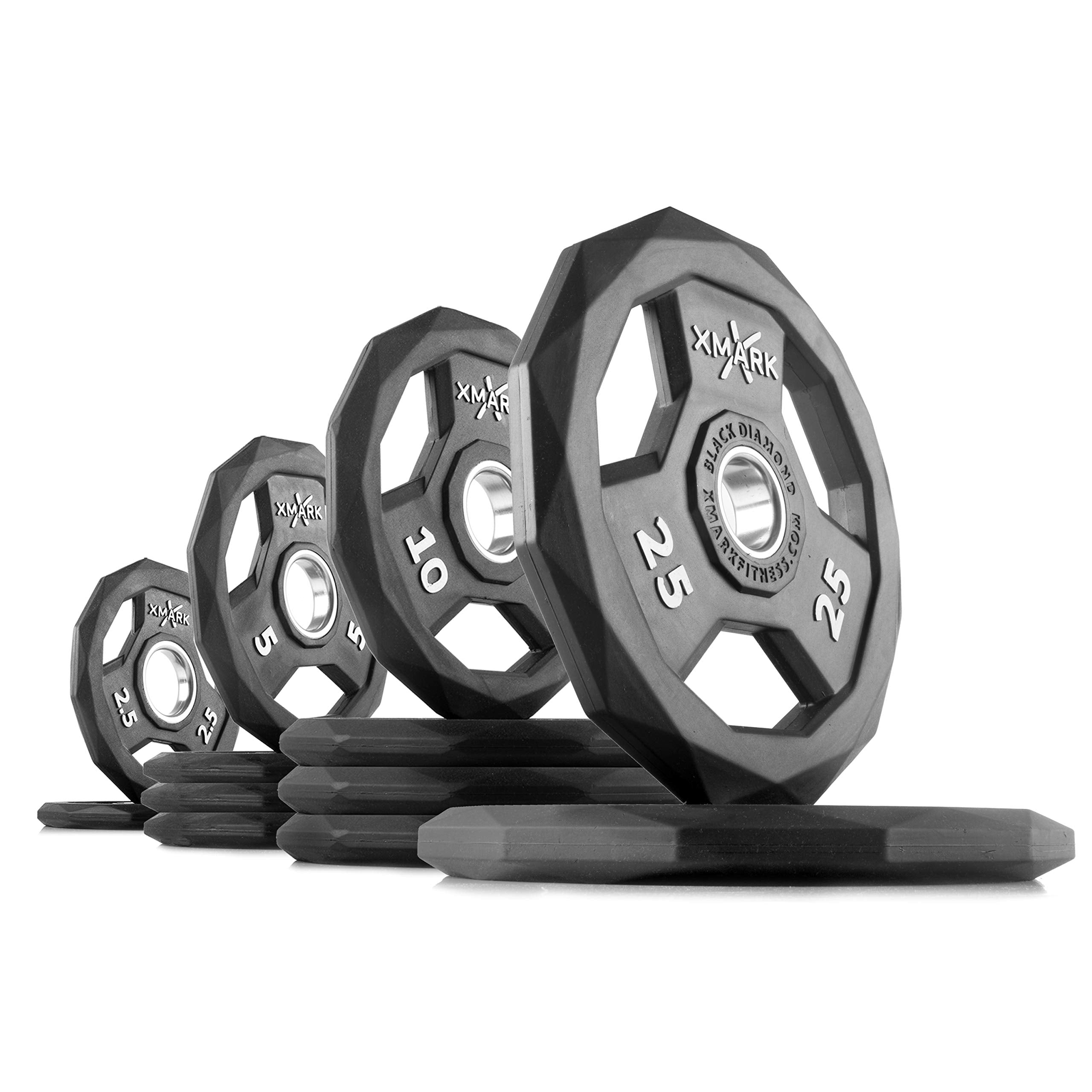 XMARK Black Diamond Olympic Weight Plates 2-Inch, Rubber Barbell Plates with Tri-Grip Handles for Home Gym Strength Training