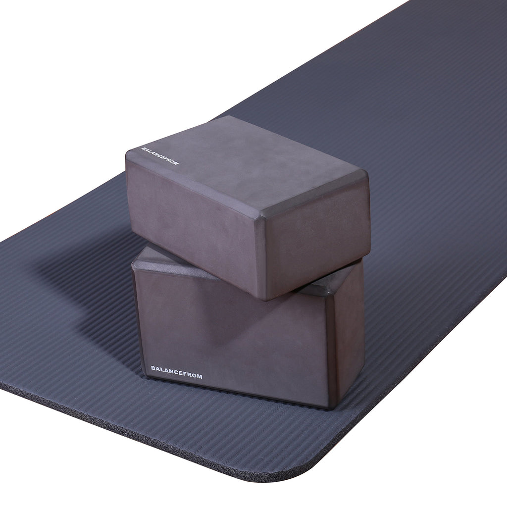 BalanceFrom All-Purpose 1/2-Inch Extra Thick High Density Anti-Tear Exercise Yoga Mat with Carrying Strap and Yoga Blocks