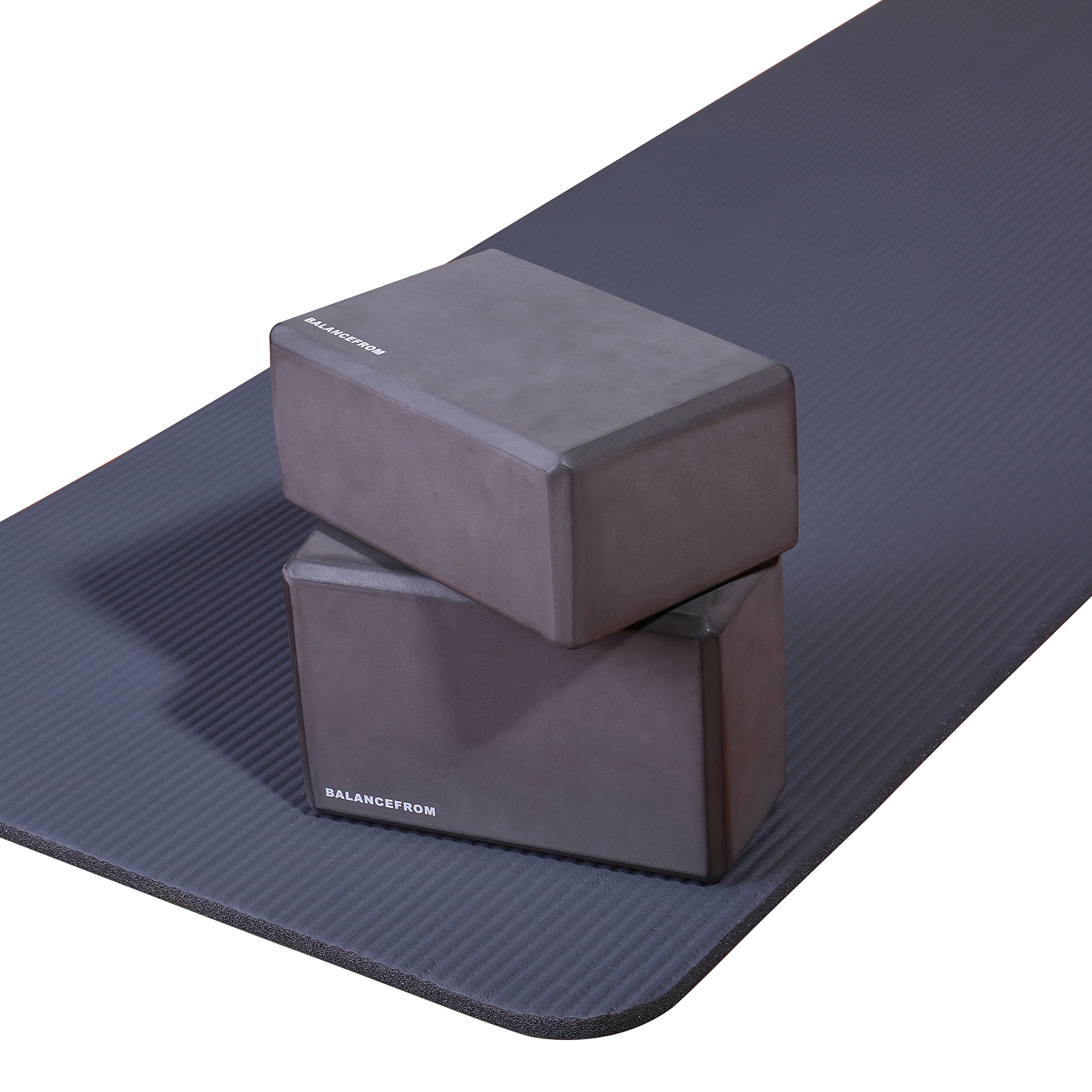 BalanceFrom All-Purpose 1/2-Inch Extra Thick High Density Anti-Tear Exercise Yoga Mat with Carrying Strap and Yoga Blocks