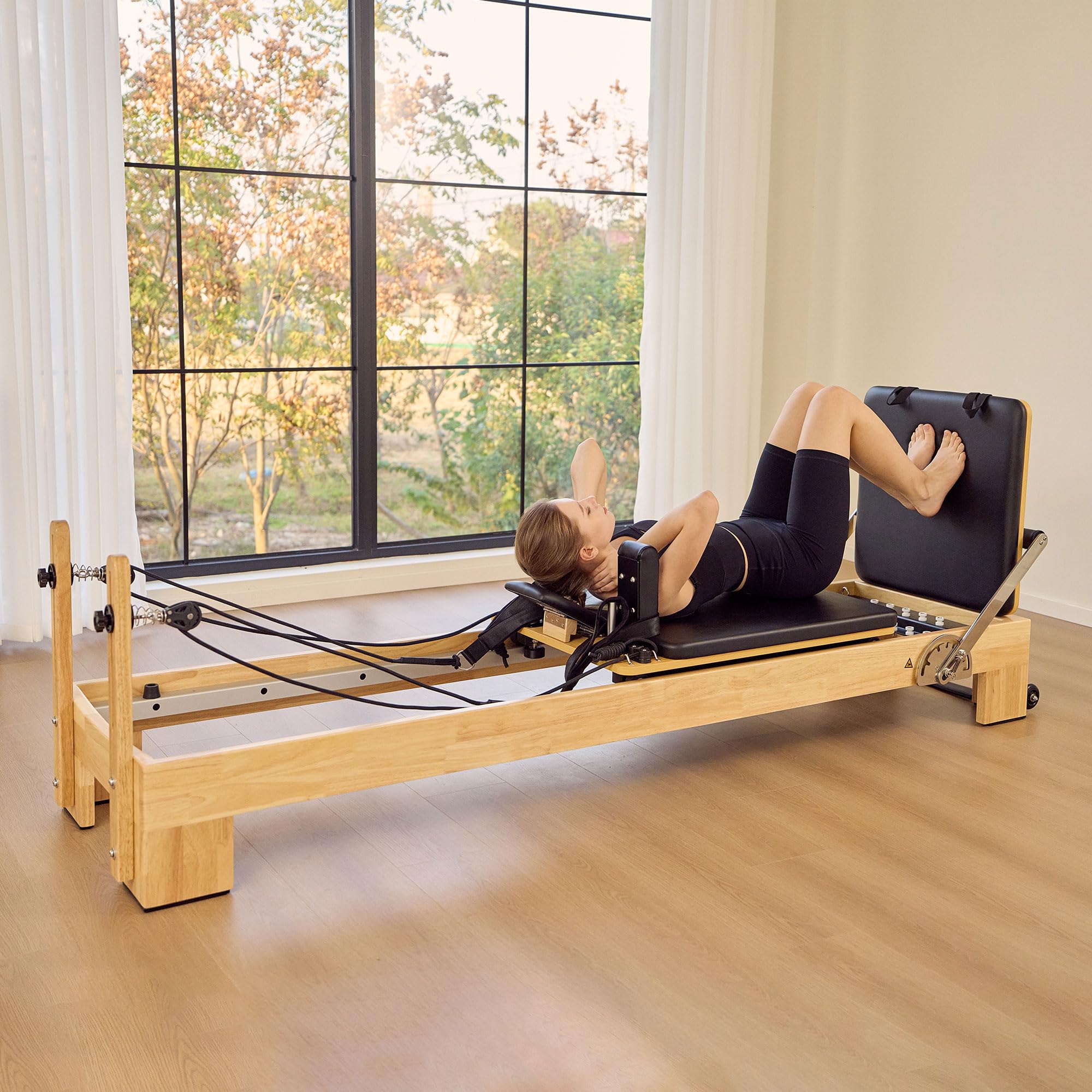 Studio Solid Core Pilates Reformer 60cm, Maple Wood Pilates Reformer Machine with Solid Core Frame, Adjustable Springs, Smooth Sliding Carriage, Professional Home Gym & Studio Equipment