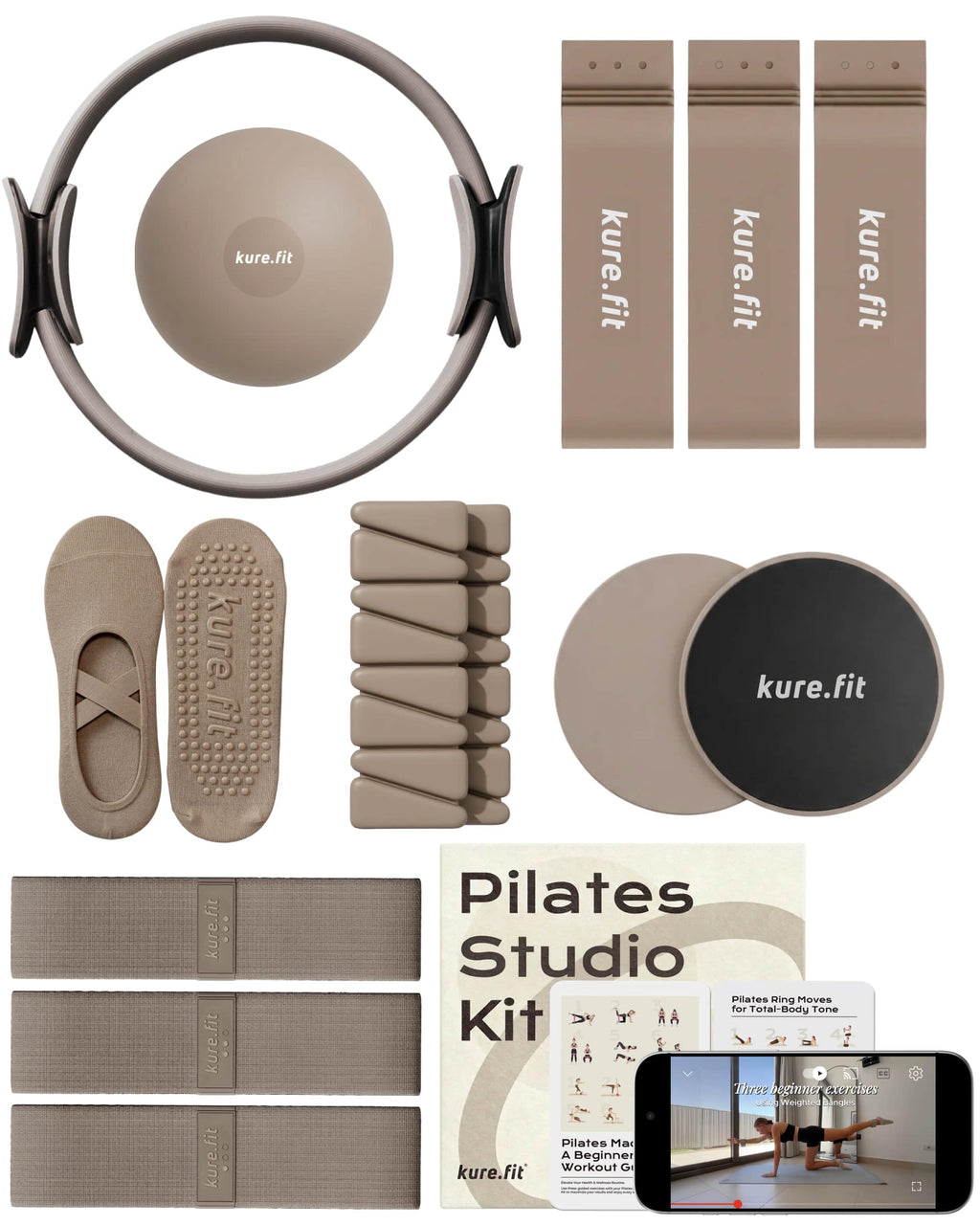 kure.fit Pilates Kit for Women – Home Pilates Equipment Set with Ring, Ball & Resistance Bands | Pilates Starter Kit with Accessories in Gift Box