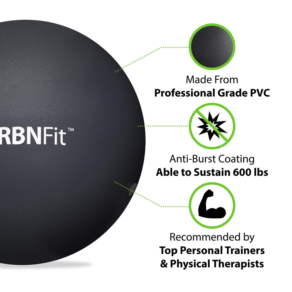 URBNFit Mini Exercise Ball 9” – Small Pilates & Yoga Stability Ball for Core Strength, Balance, Pregnancy & Physical Therapy – Anti-Burst Swiss Ball w/Quick Pump – Home, Office, Gym