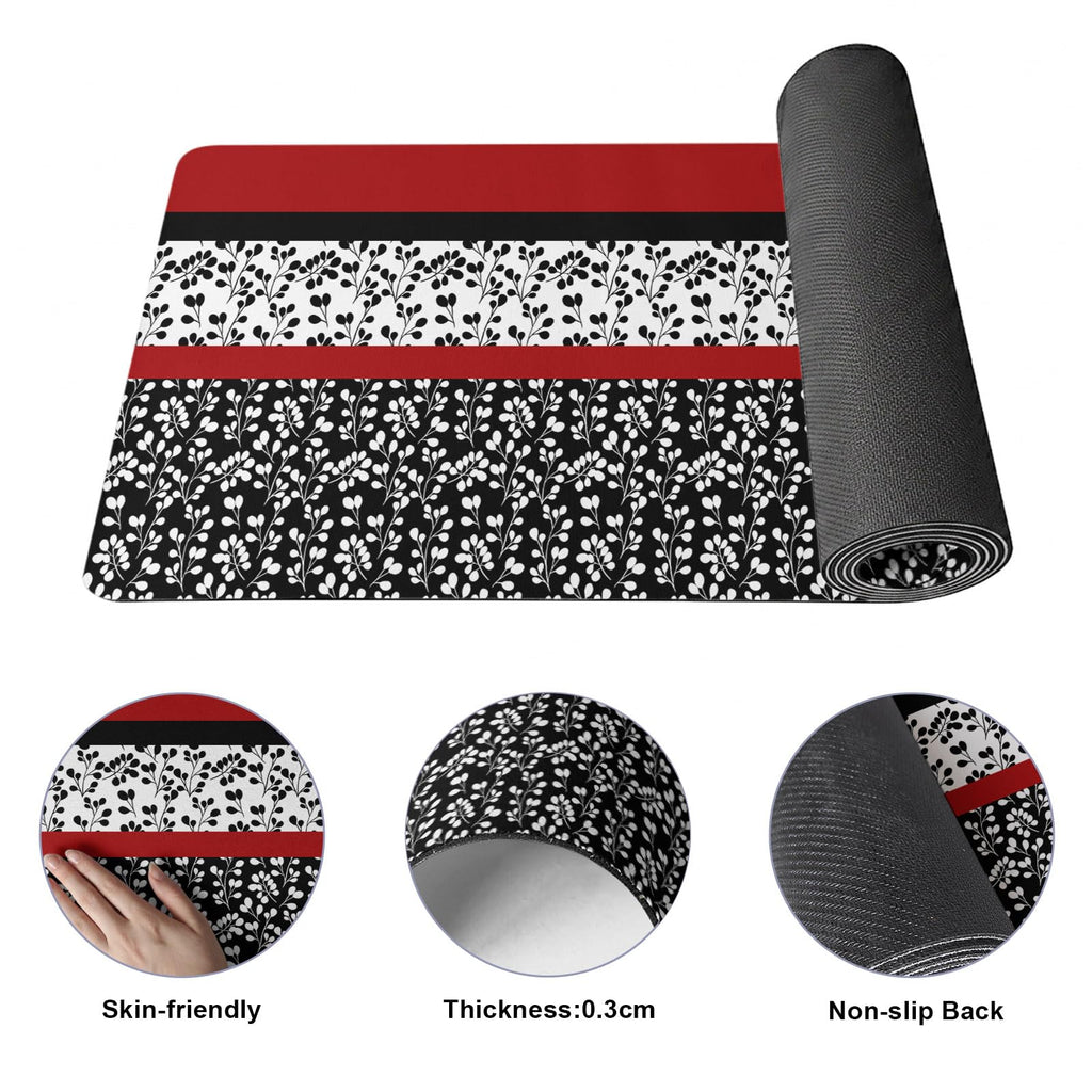 Yoga Mat Large Exercise Mats Farm Flower Classical Stripes Non-Slip Workout Mat with Carrying Strap and Bag Watercolor Stitching Pattern Foldable Fitness Mats for Pilates Gym Home Workouts