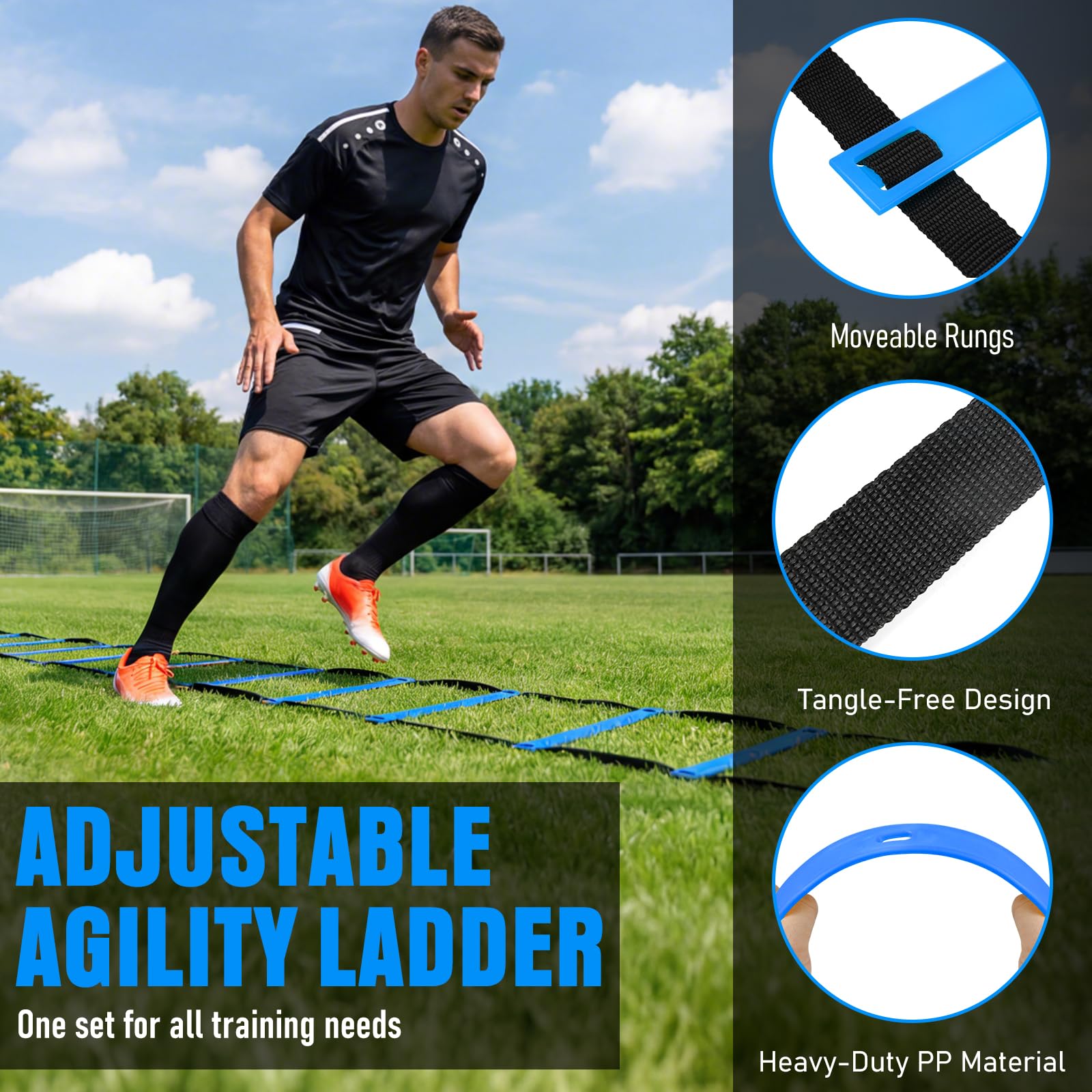 Agility Ladder, Soccer Football Training Equipment Set - 20ft Speed Ladder, 4 Hurdles,Parachute, 12 Cones & Jump Rope | Agility & Speed Training for Kids Youth Adults,Basketball & Football Accessories