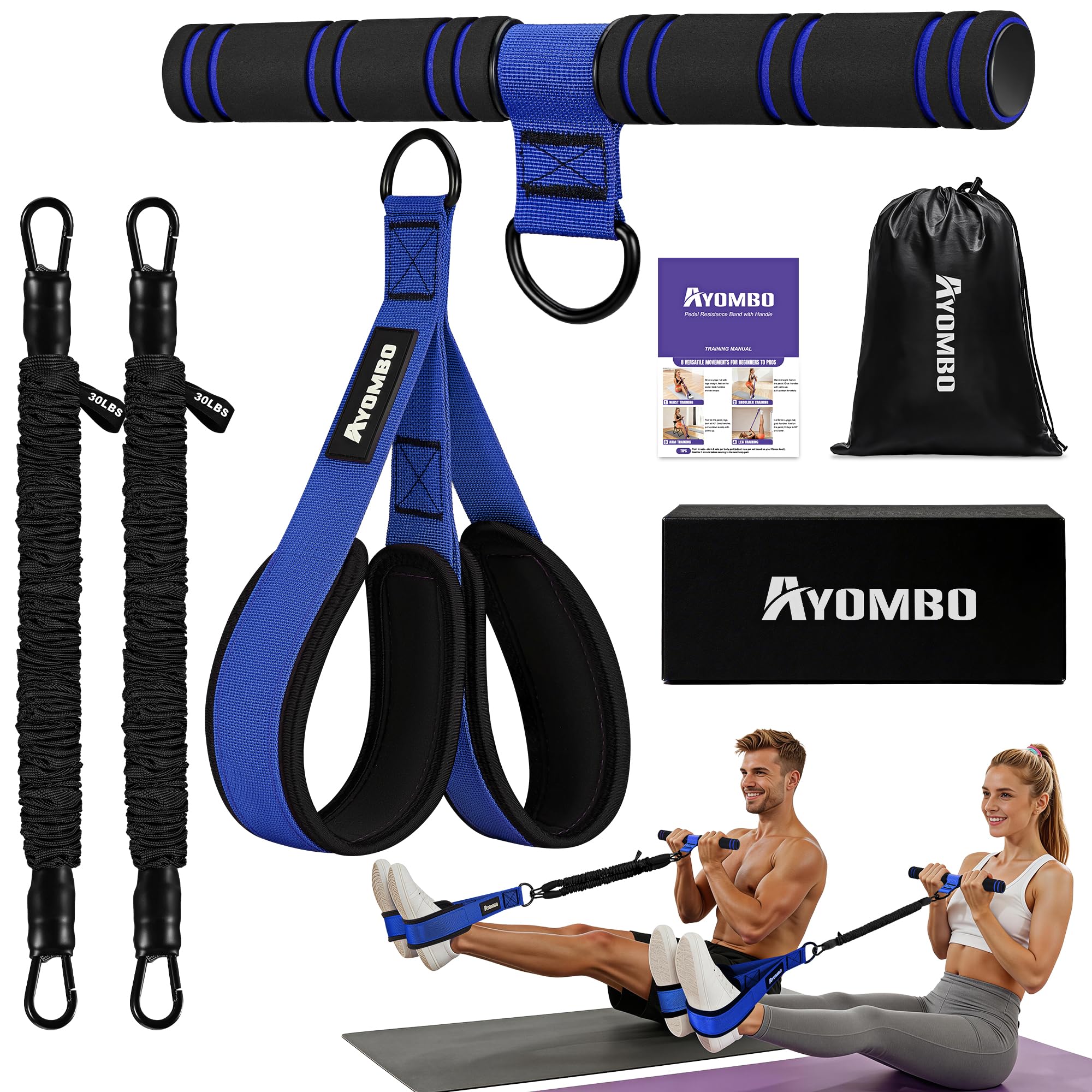 Upgrade Pedal Resistance Band with Handle, Adjustable Tube Foot Pedal Device Puller Exercise Bands, for Abs Arm Leg Waist Workout, Core Pilates, Sit Up Fitness Equipment for Full Body Training