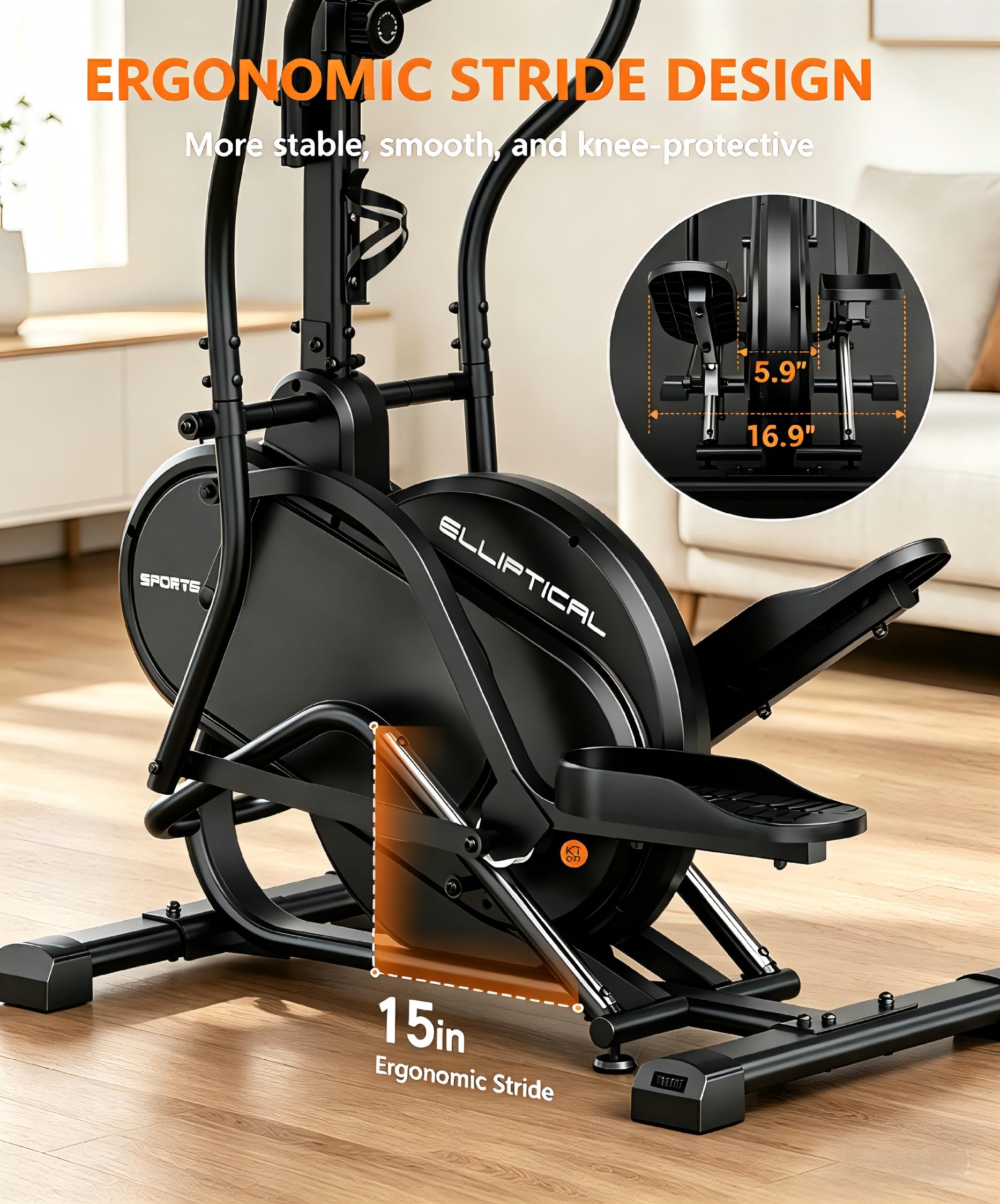 THERUN Elliptical Exercise Machine, Cardio Climber Elliptical Machine for Home, Stair Stepper Elliptical Training Machines w/ 13LBS&18LBS Flywheel, 16 Levels Resistance