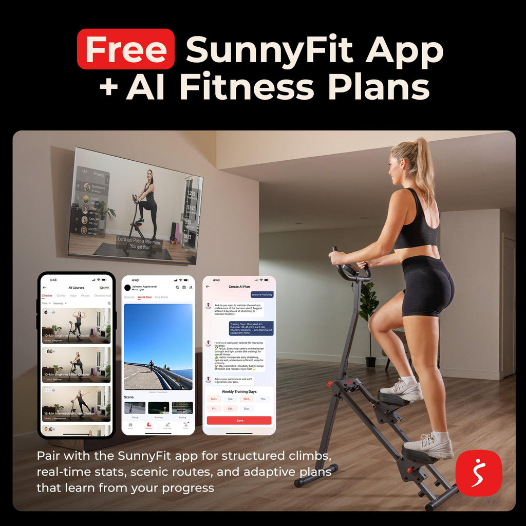 Sunny Health & Fitness Stair Stepper & Climber Exercise Equipment for Home Workout, Compact Cardio Training Machine