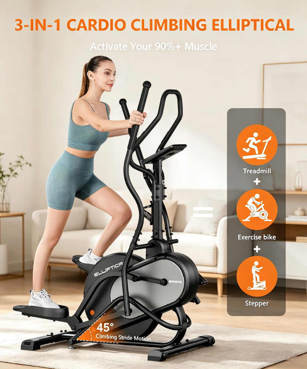 THERUN Elliptical Exercise Machine, Cardio Climber Elliptical Machine for Home, Stair Stepper Elliptical Training Machines w/ 13LBS&18LBS Flywheel, 16 Levels Resistance