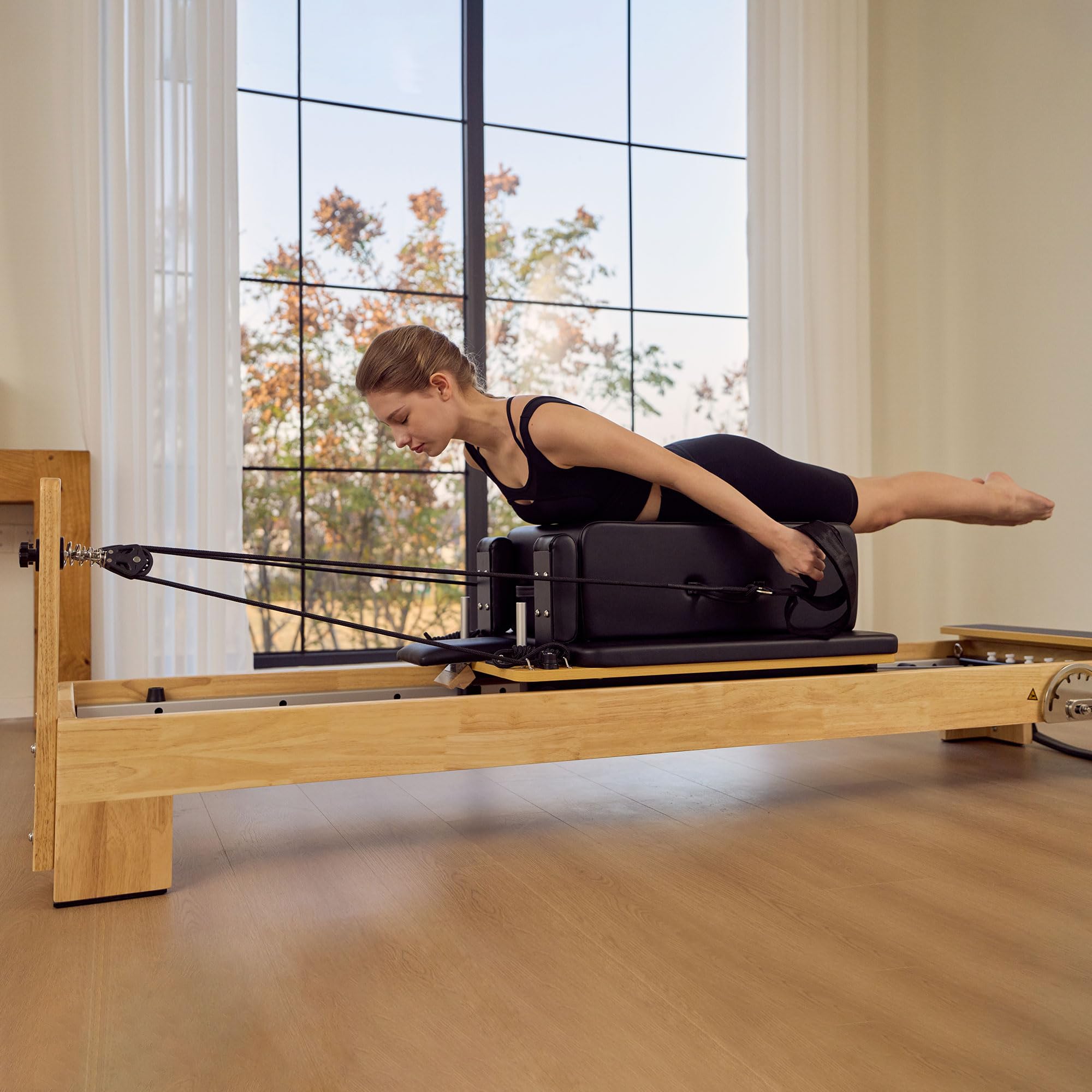 Studio Solid Core Pilates Reformer 60cm, Maple Wood Pilates Reformer Machine with Solid Core Frame, Adjustable Springs, Smooth Sliding Carriage, Professional Home Gym & Studio Equipment