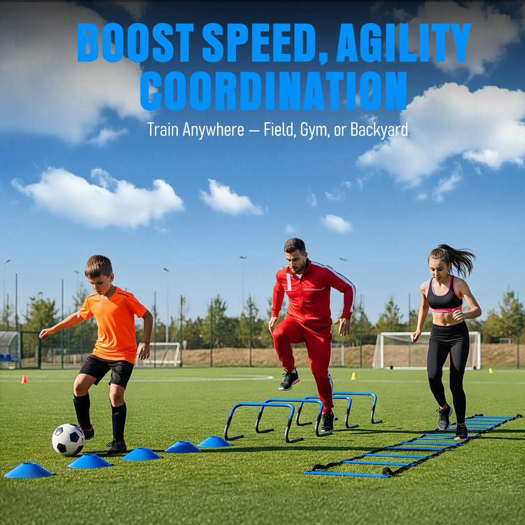Agility Ladder, Soccer Football Training Equipment Set - 20ft Speed Ladder, 4 Hurdles,Parachute, 12 Cones & Jump Rope | Agility & Speed Training for Kids Youth Adults,Basketball & Football Accessories