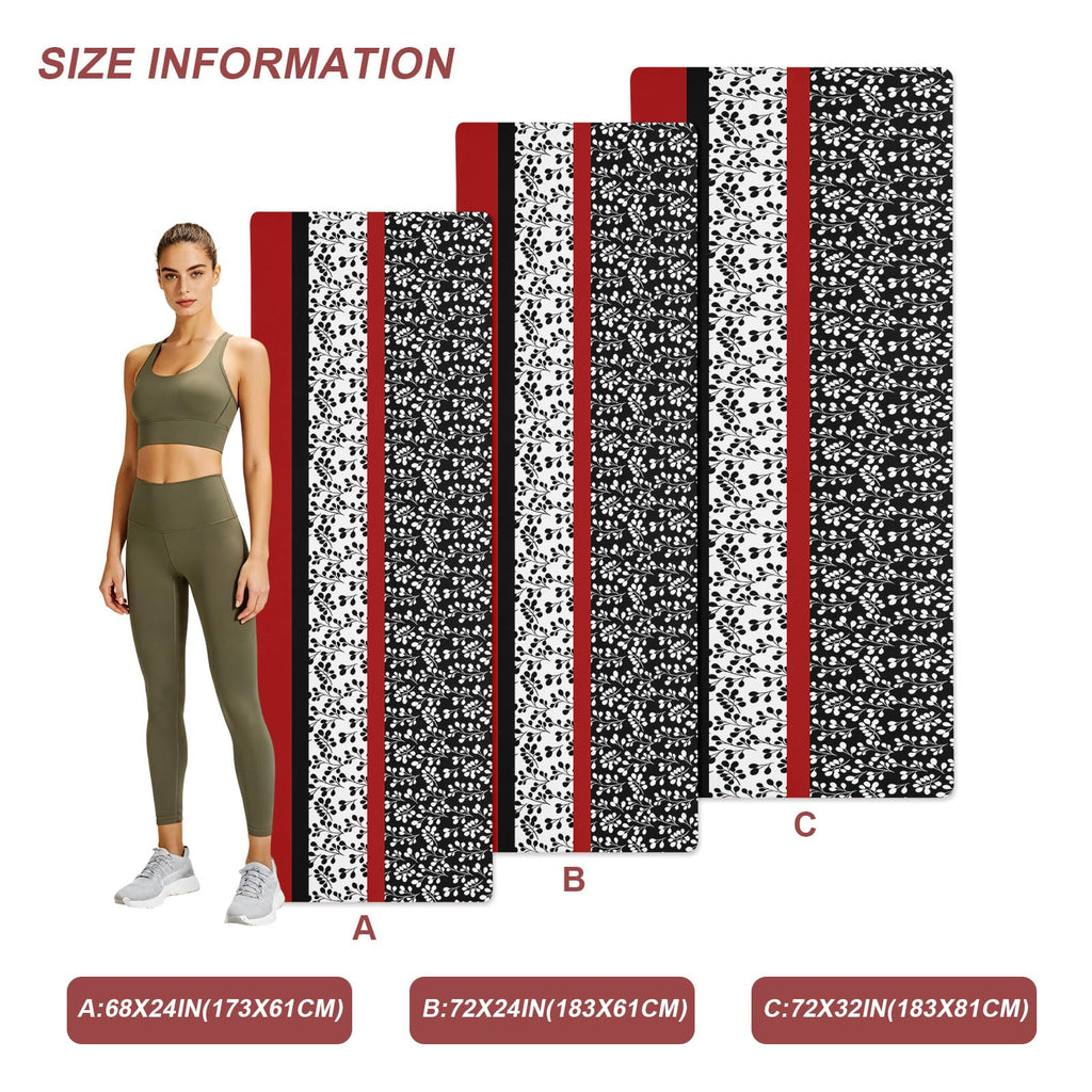 Yoga Mat Large Exercise Mats Farm Flower Classical Stripes Non-Slip Workout Mat with Carrying Strap and Bag Watercolor Stitching Pattern Foldable Fitness Mats for Pilates Gym Home Workouts