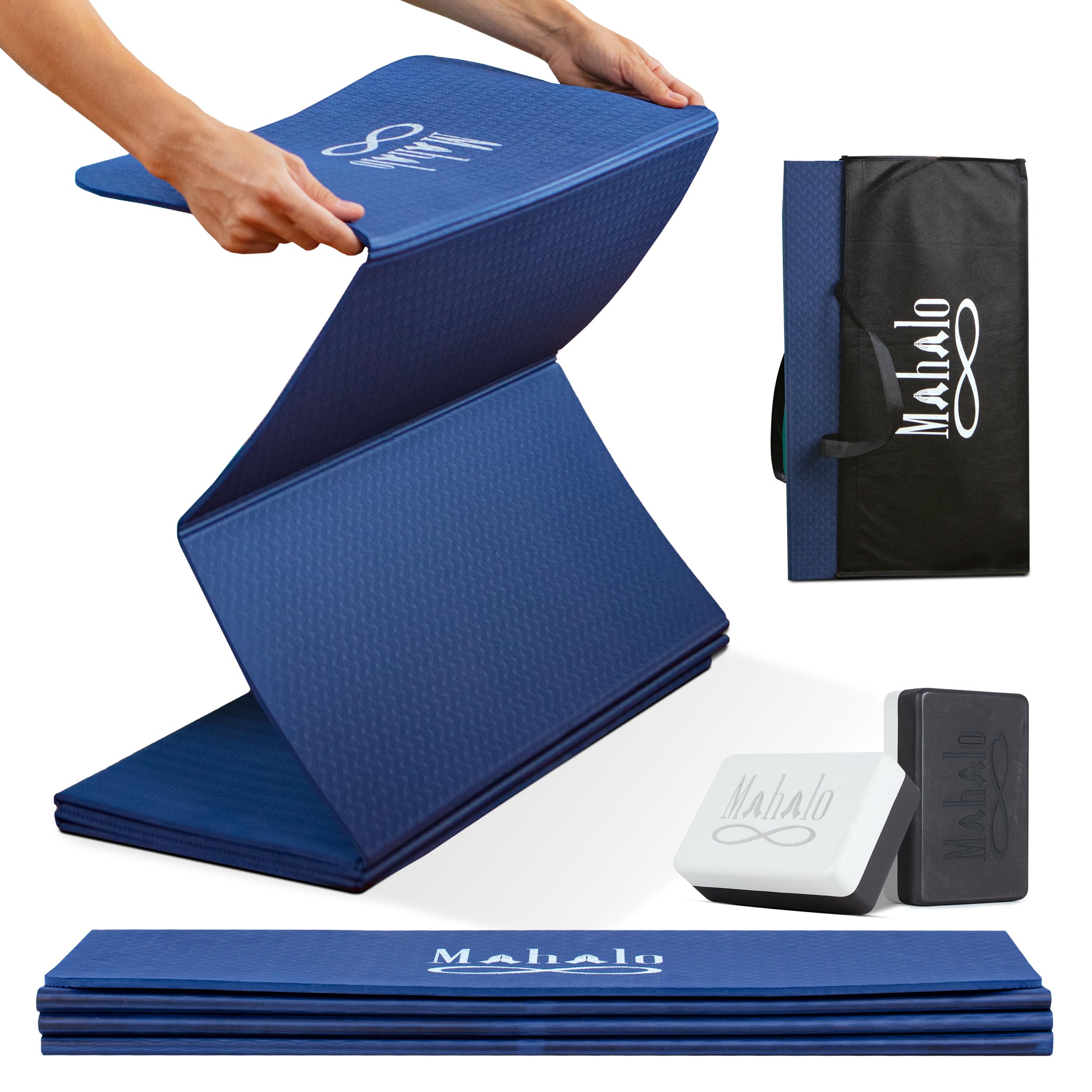 Foldable Yoga Mat + Carry Bag, 6mm 7-fold Workout Mat, Easy to Store, Anti-Slip Folding Exercise Mat for Yoga, Pilates, Home Workouts, and Floor Exercises