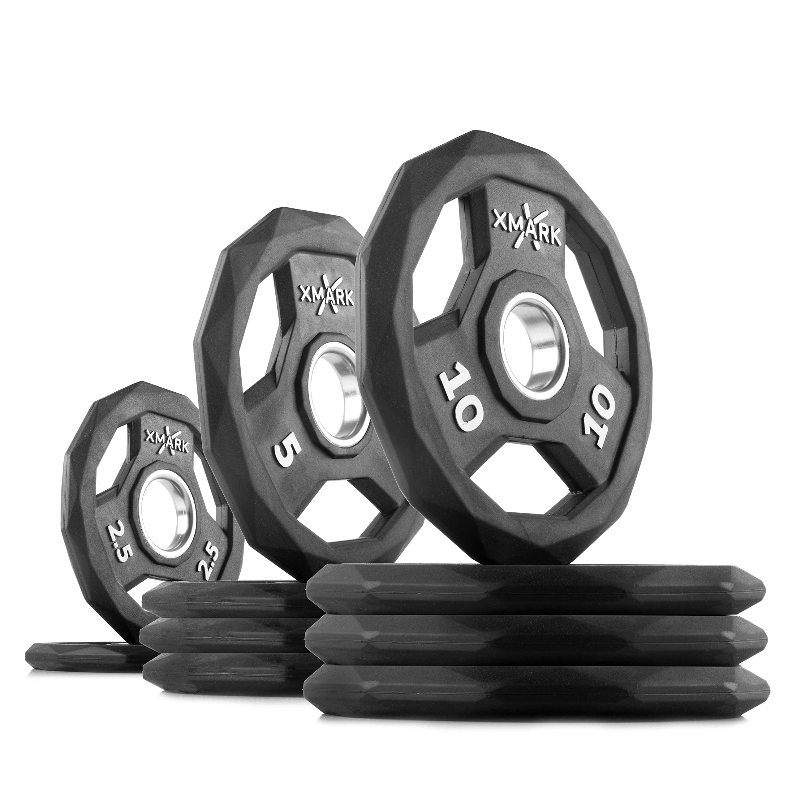 XMARK Black Diamond Olympic Weight Plates 2-Inch, Rubber Barbell Plates with Tri-Grip Handles for Home Gym Strength Training
