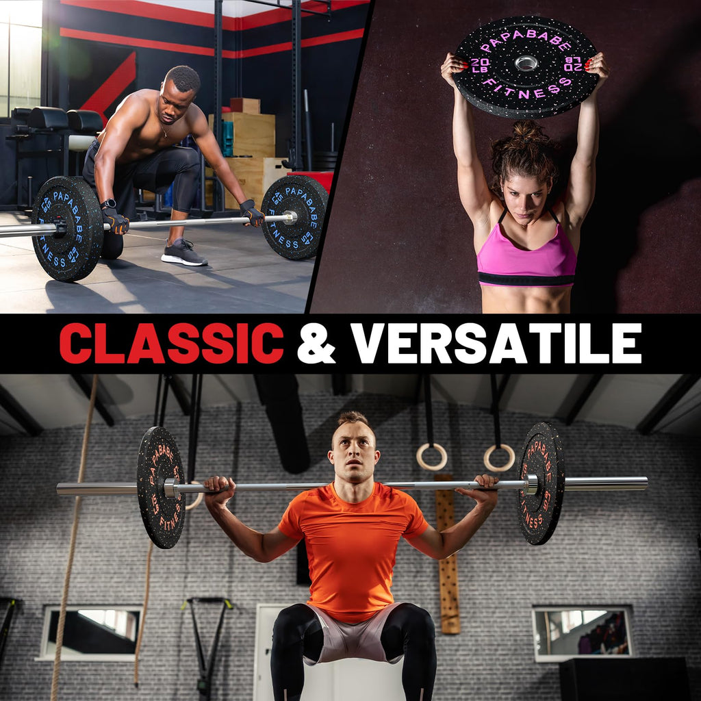 Papababe Weight Plates, 2-Inch Weights Plates Set, Floor Protective Rubber Weight Plates, 10-600lbs Bumper Plates for Barbell Strength Training & Weightlifting (Single/Pair/Full Set)