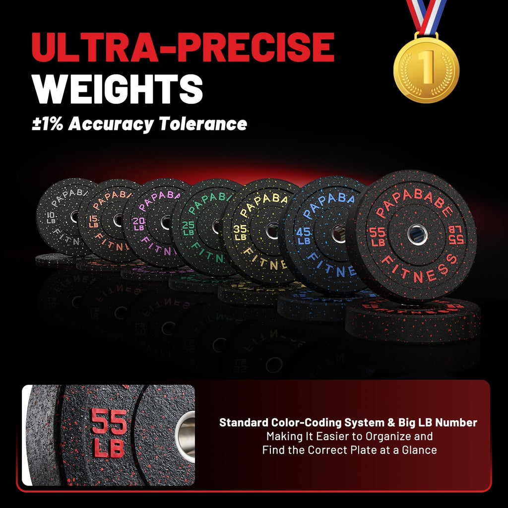 Papababe Weight Plates, 2-Inch Weights Plates Set, Floor Protective Rubber Weight Plates, 10-600lbs Bumper Plates for Barbell Strength Training & Weightlifting (Single/Pair/Full Set)