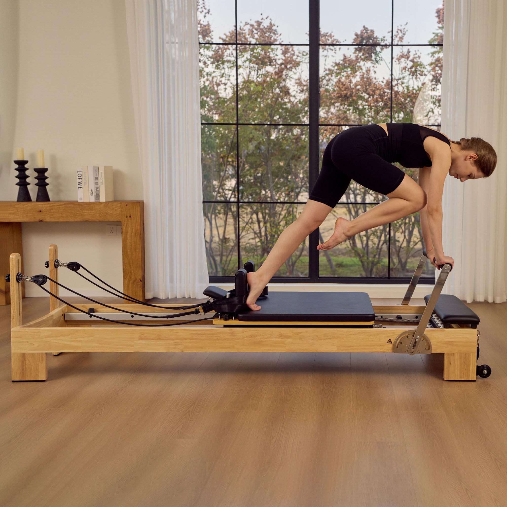 Studio Solid Core Pilates Reformer 60cm, Maple Wood Pilates Reformer Machine with Solid Core Frame, Adjustable Springs, Smooth Sliding Carriage, Professional Home Gym & Studio Equipment