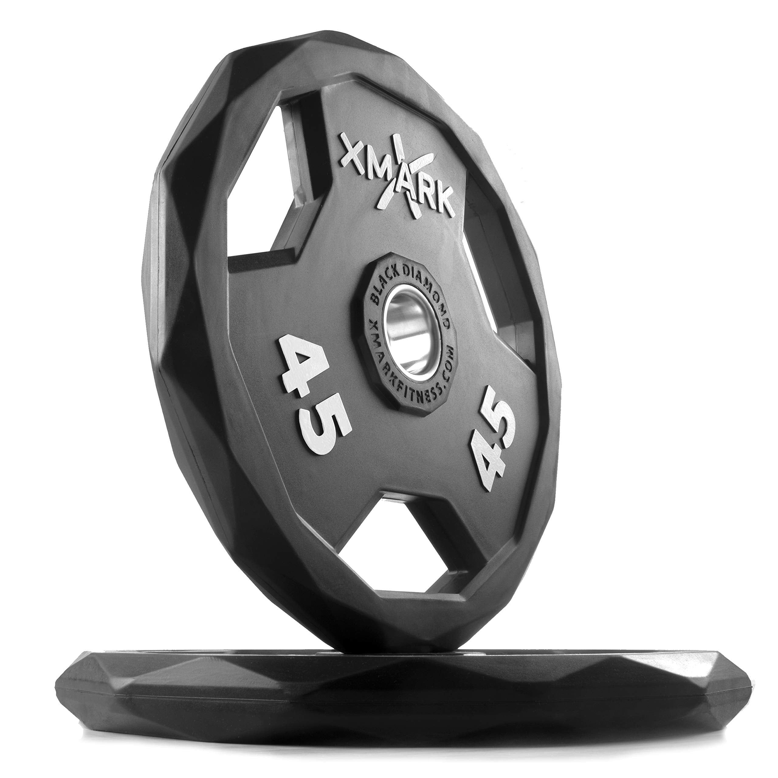 XMARK Black Diamond Olympic Weight Plates 2-Inch, Rubber Barbell Plates with Tri-Grip Handles for Home Gym Strength Training
