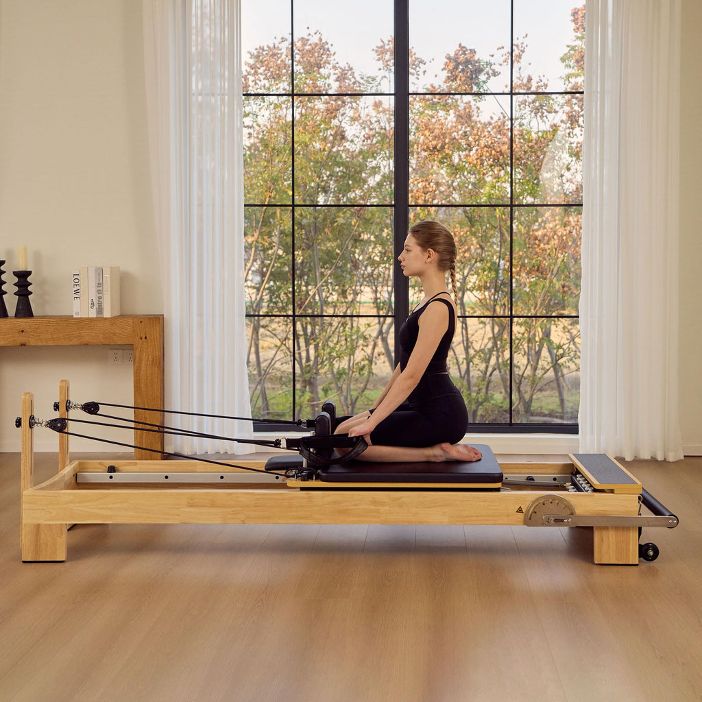 Studio Solid Core Pilates Reformer 60cm, Maple Wood Pilates Reformer Machine with Solid Core Frame, Adjustable Springs, Smooth Sliding Carriage, Professional Home Gym & Studio Equipment