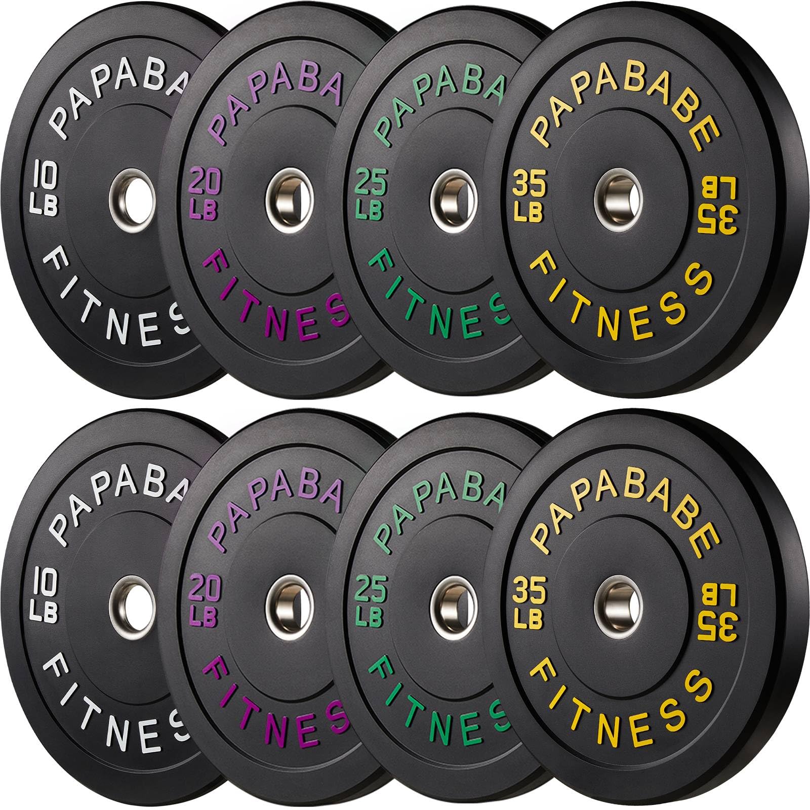 Papababe Weight Plates, 2-Inch Weights Plates Set, Floor Protective Rubber Weight Plates, 10-600lbs Bumper Plates for Barbell Strength Training & Weightlifting (Single/Pair/Full Set)