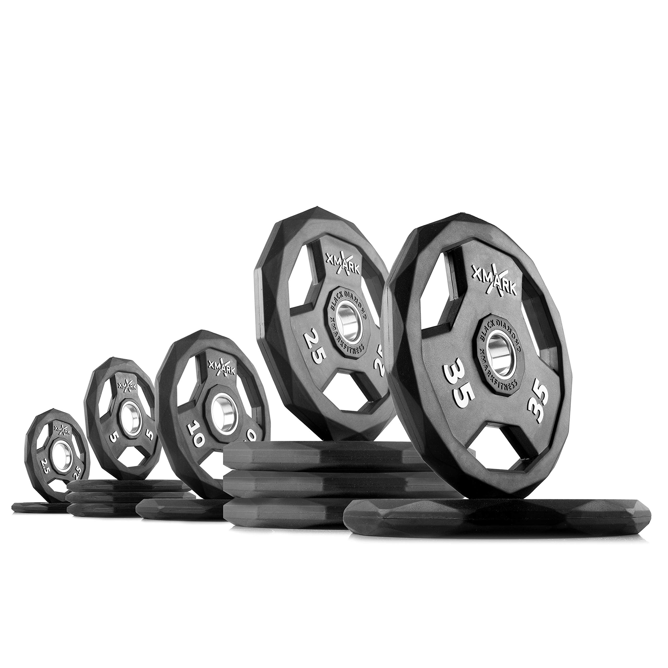 XMARK Black Diamond Olympic Weight Plates 2-Inch, Rubber Barbell Plates with Tri-Grip Handles for Home Gym Strength Training